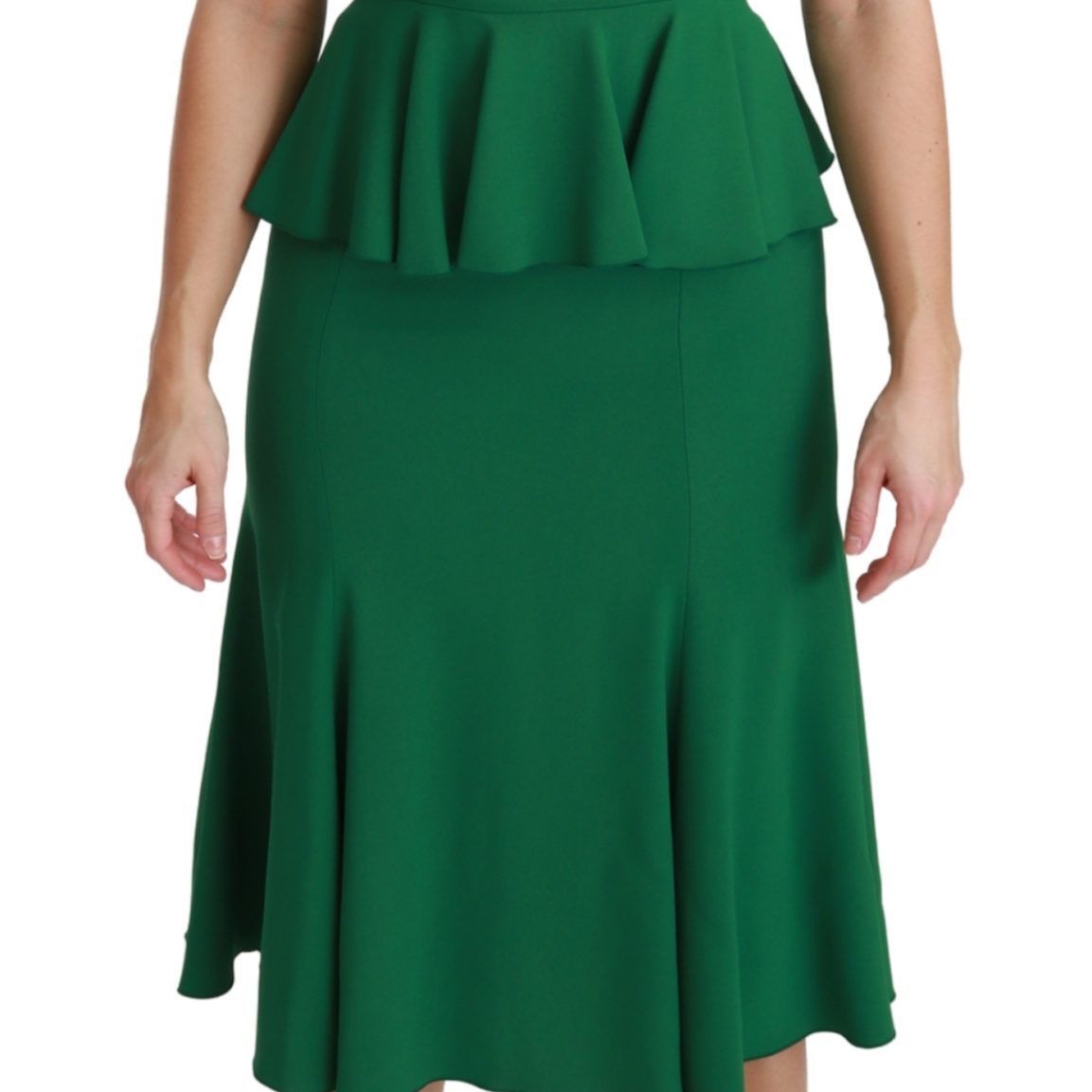 Dolce & Gabbana Green Heart Patch Mermaid Midi Viscose Dress