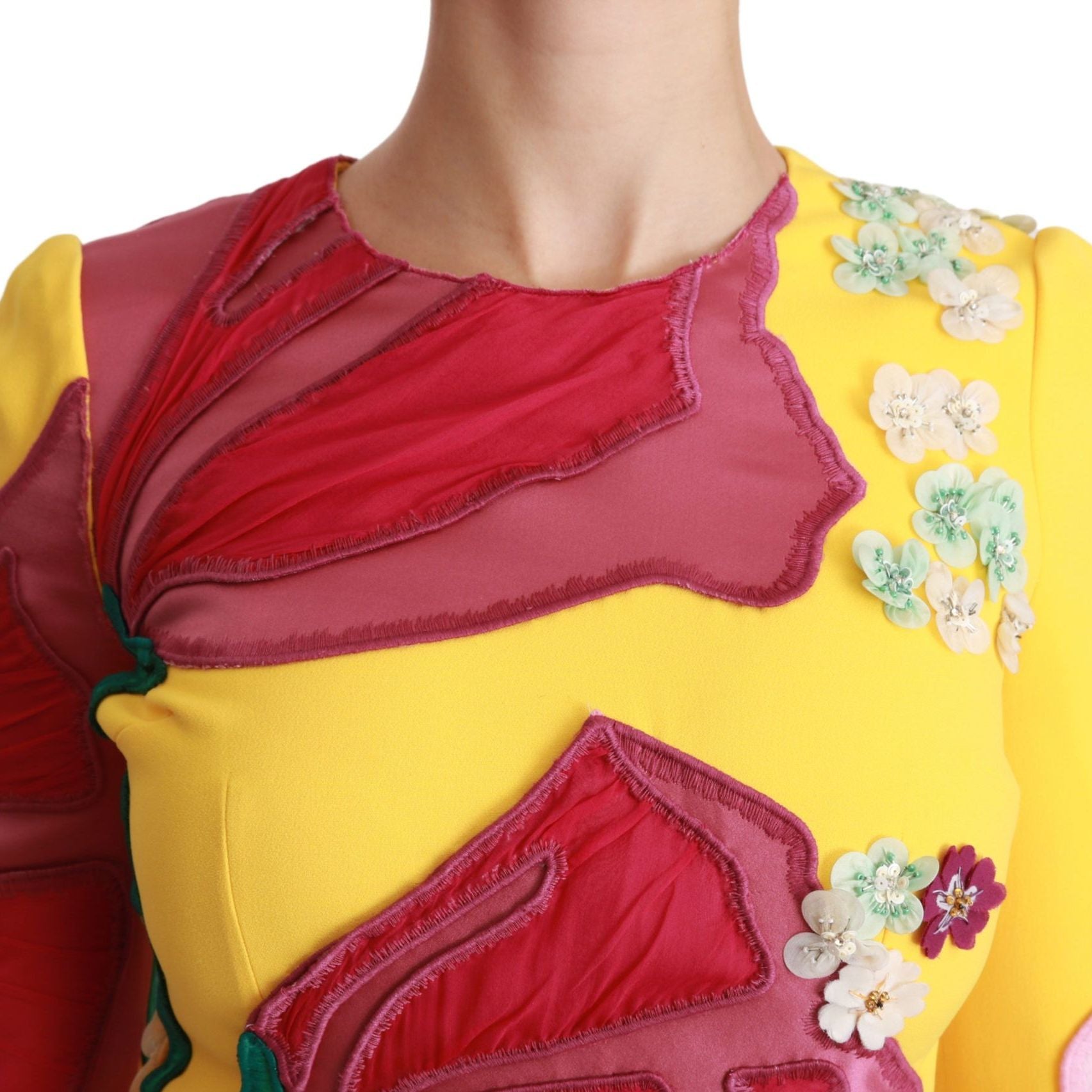 Dolce & Gabbana Yellow Floral Crystal Bodycon Sheath Dress