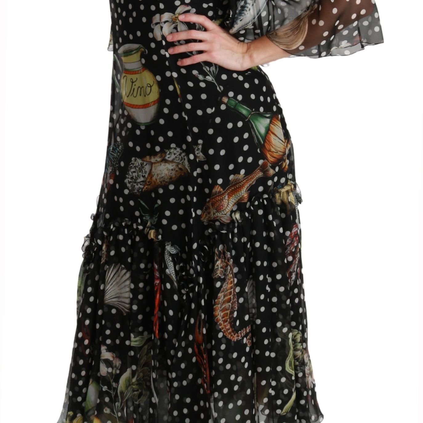 Dolce & Gabbana Black Sea Fish Sicily A-line Shift Dress