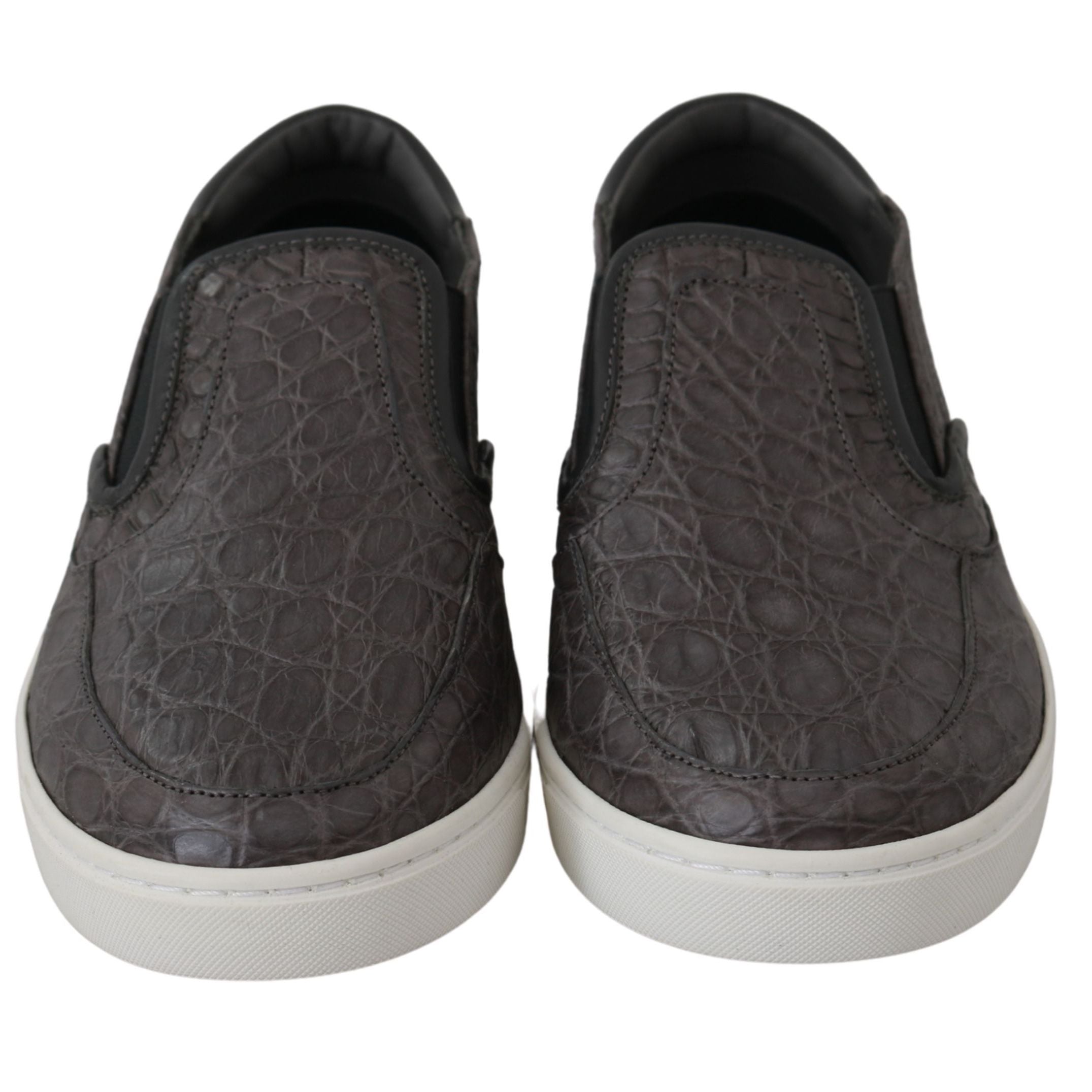 Dolce & Gabbana Gray Leather Flat Caiman Mens Loafers Shoes