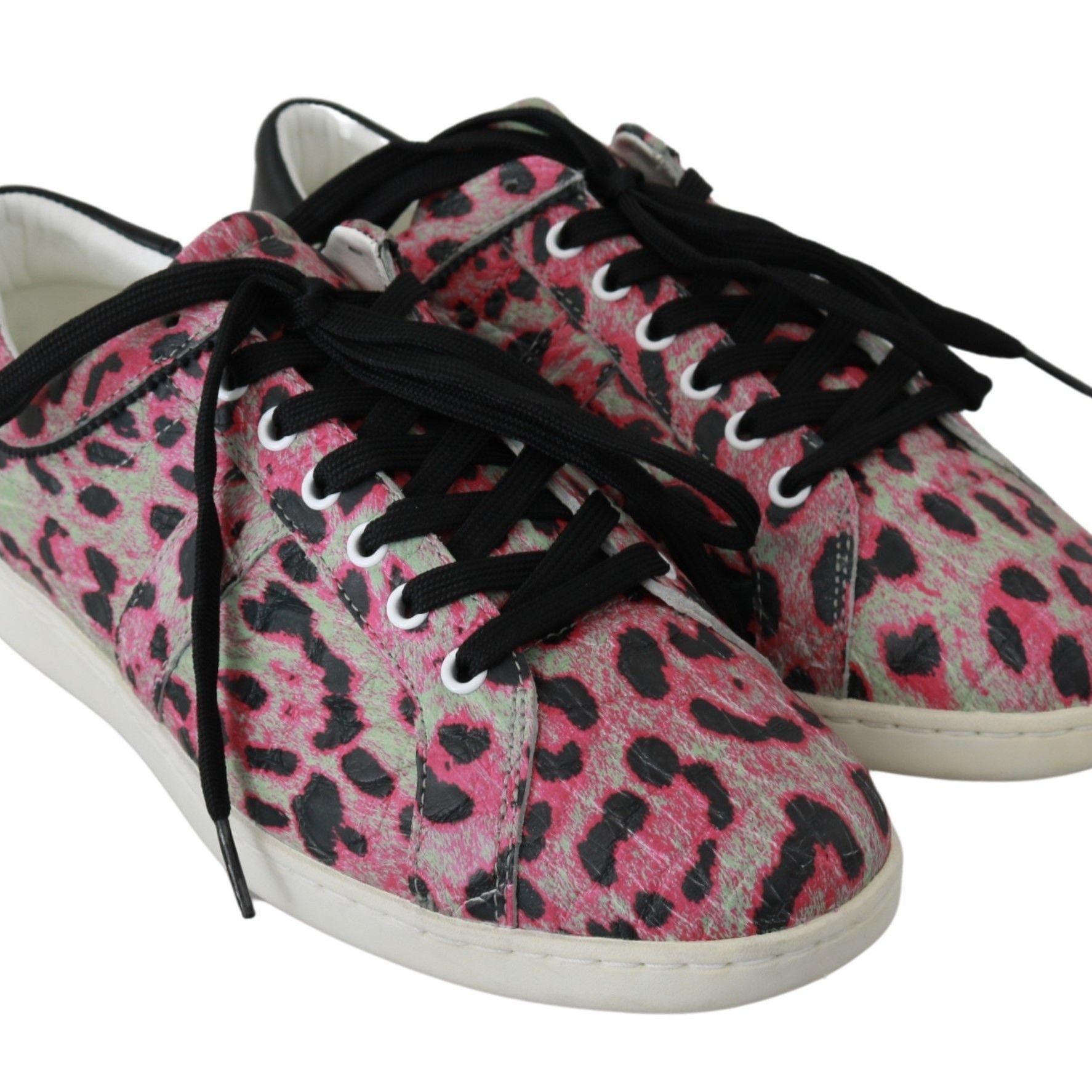 Dolce & Gabbana Pink Leopard Print Training Leather Flat Sneakers