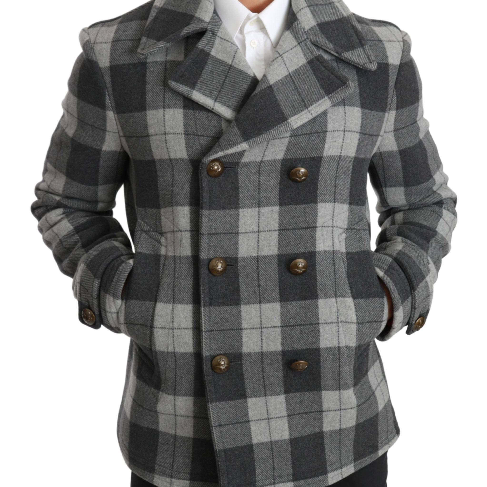Dolce & Gabbana Gray Check Wool Cashmere Coat Jacket