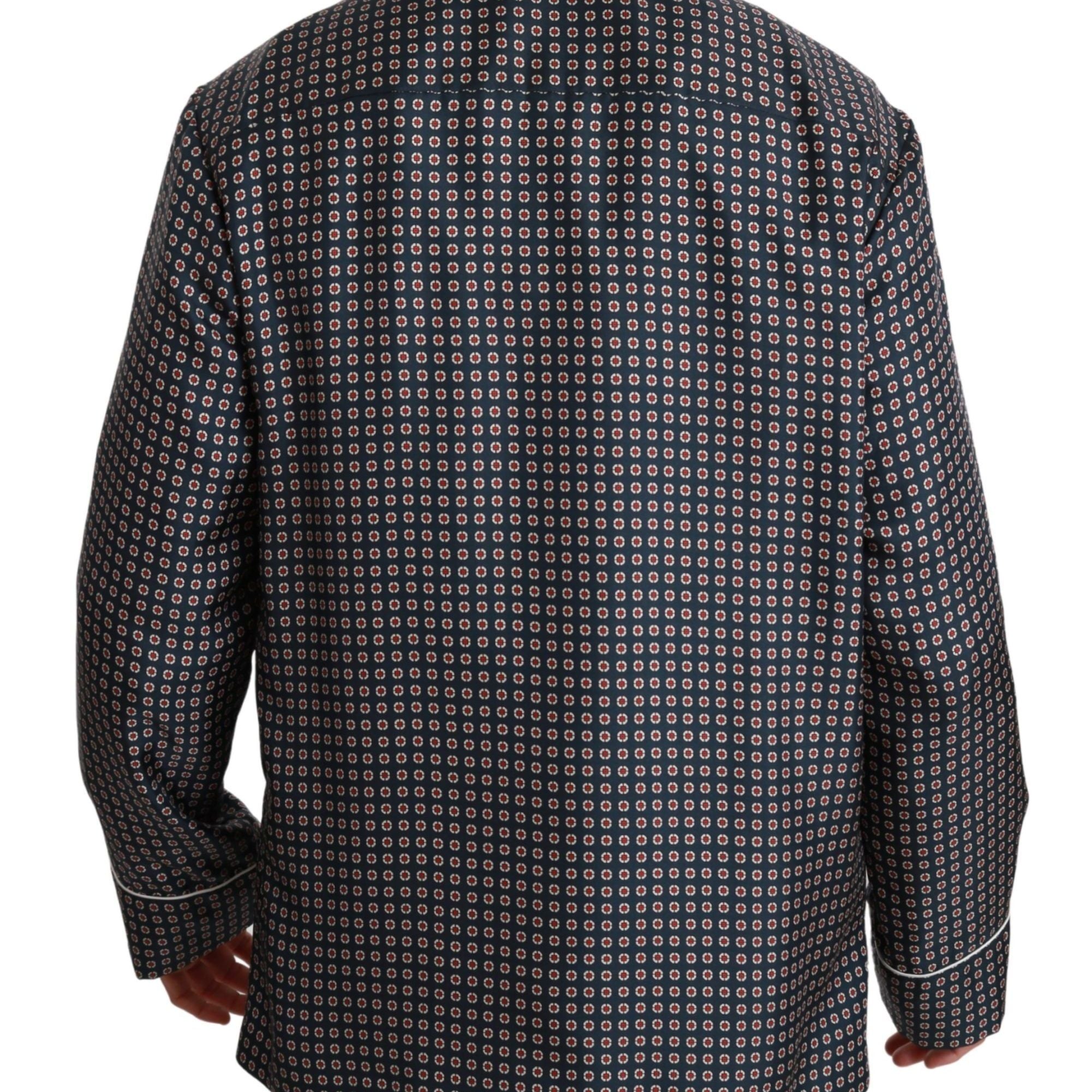 Dolce & Gabbana Navy Blue Patterned Double Breasted Coat Jacket