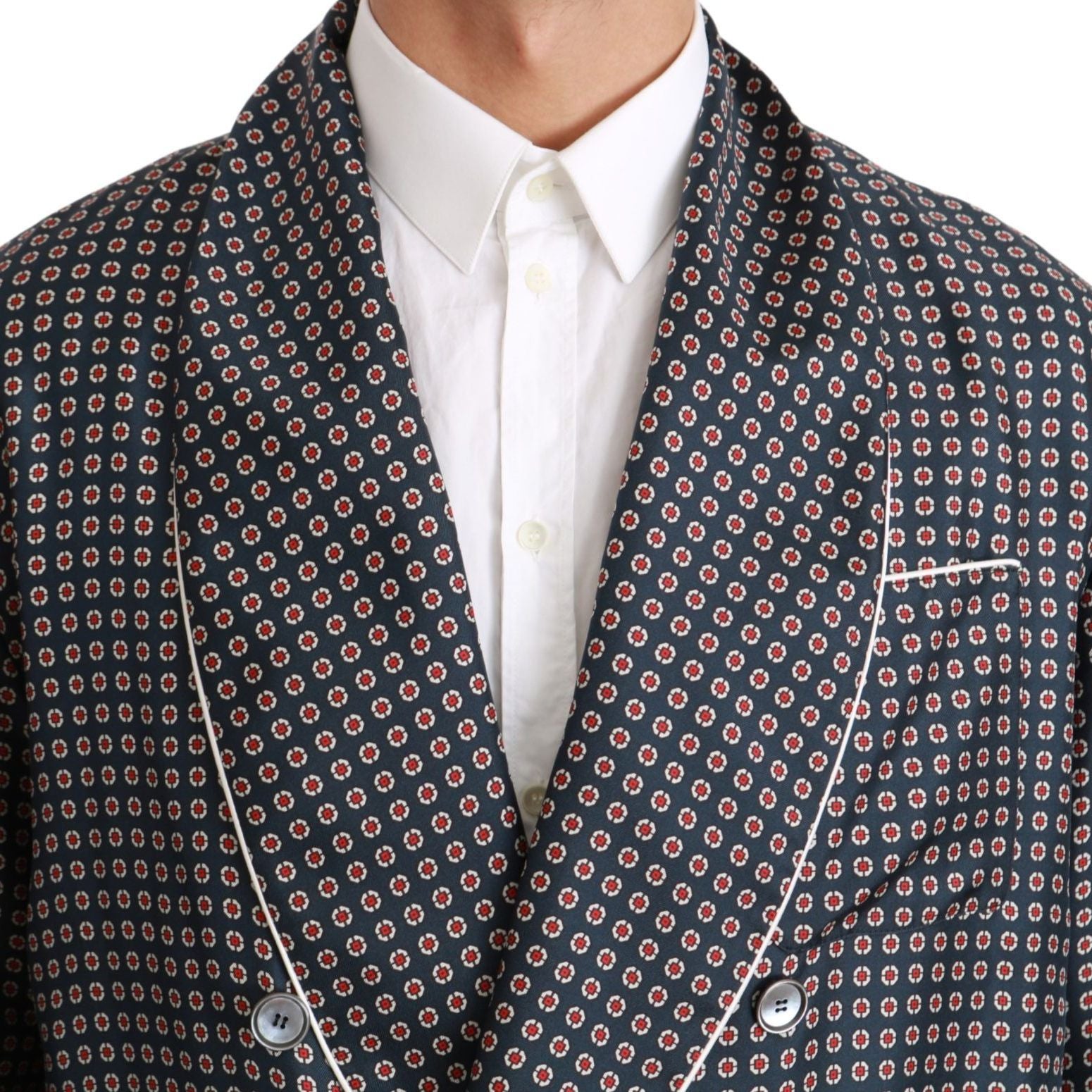 Dolce & Gabbana Navy Blue Patterned Double Breasted Coat Jacket