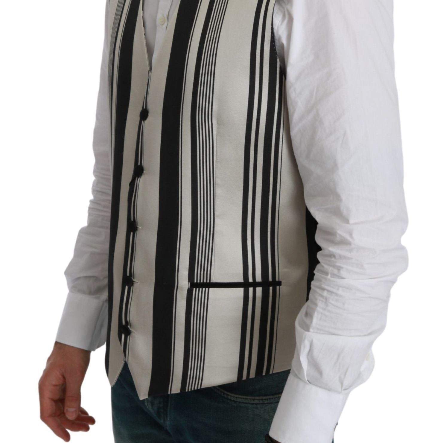 Dolce & Gabbana White Black Stripes Waistcoat Formal Vest