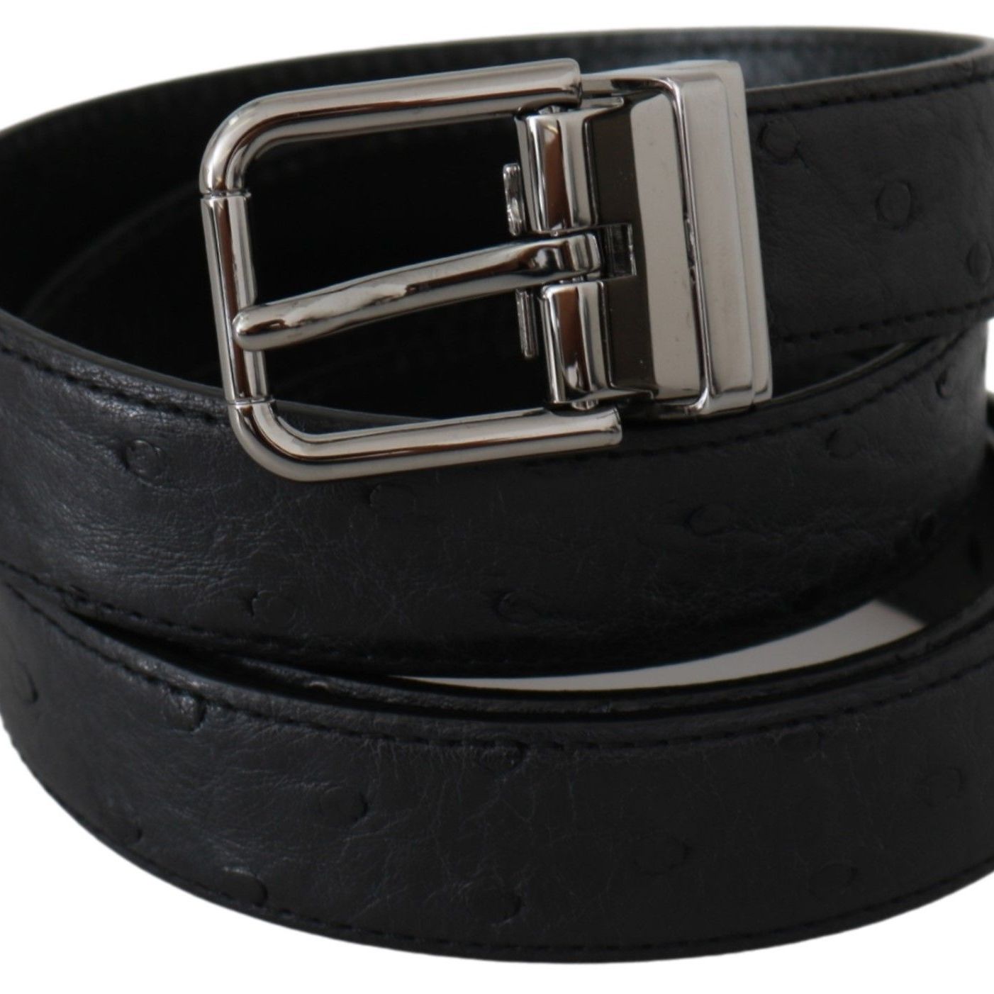 Dolce & Gabbana Black Exotic Skin Pattern Silver Buckle Belt