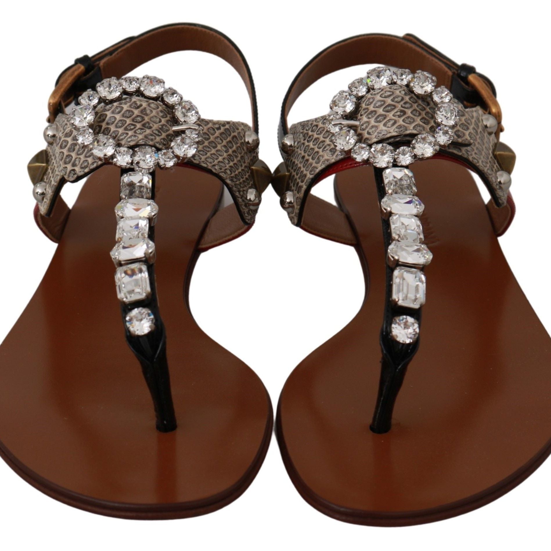 Dolce & Gabbana Leather Ayers Crystal Sandals Flip Flops Shoes