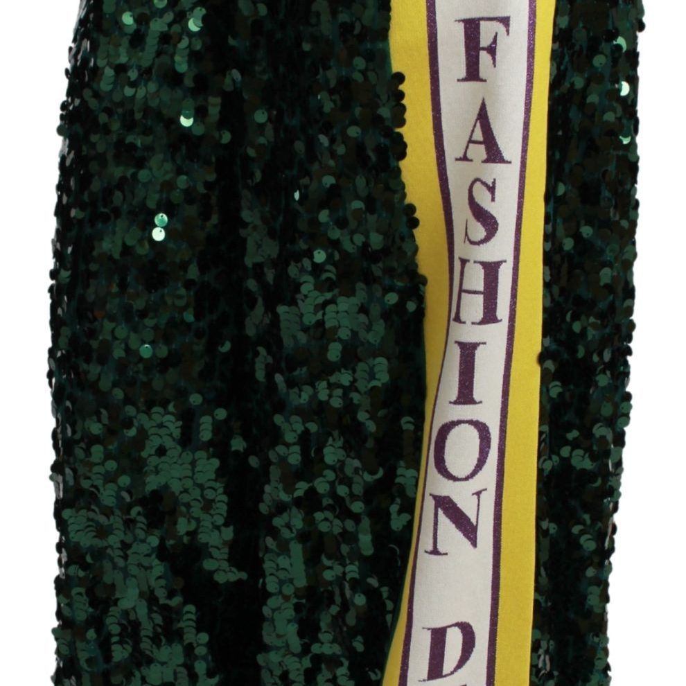 Dolce & Gabbana Green Sequin Trousers Queens Angel Pants