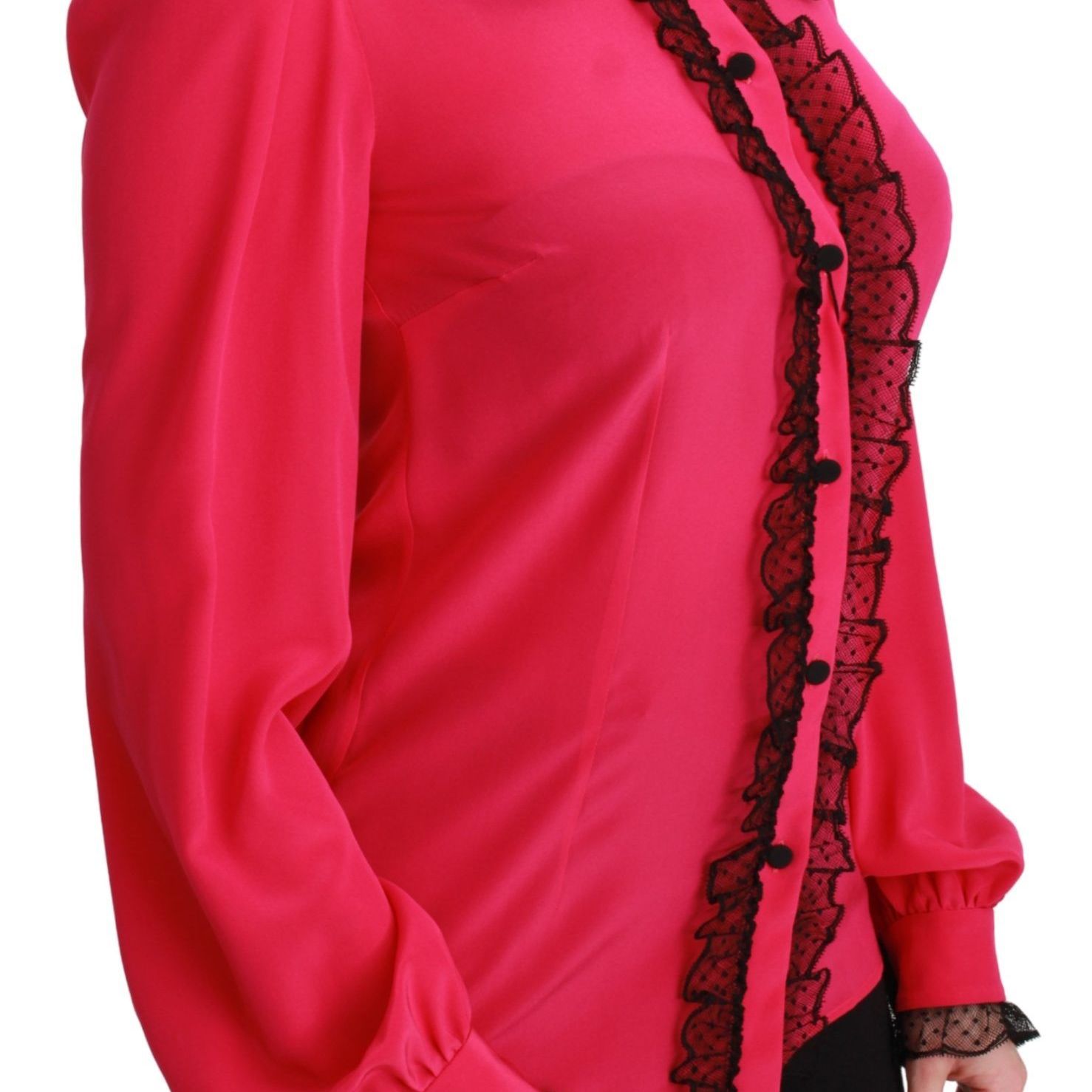 Dolce & Gabbana Pink Silk Black Sequin Lace Shirt Blouse