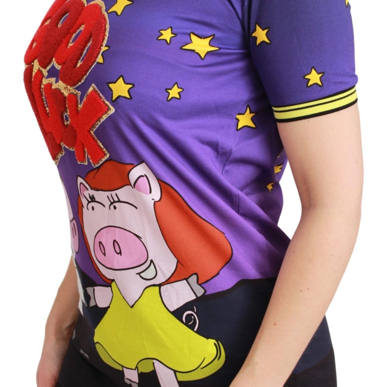 Dolce & Gabbana Purple YEAR OF THE PIG Top Cotton T-shirt