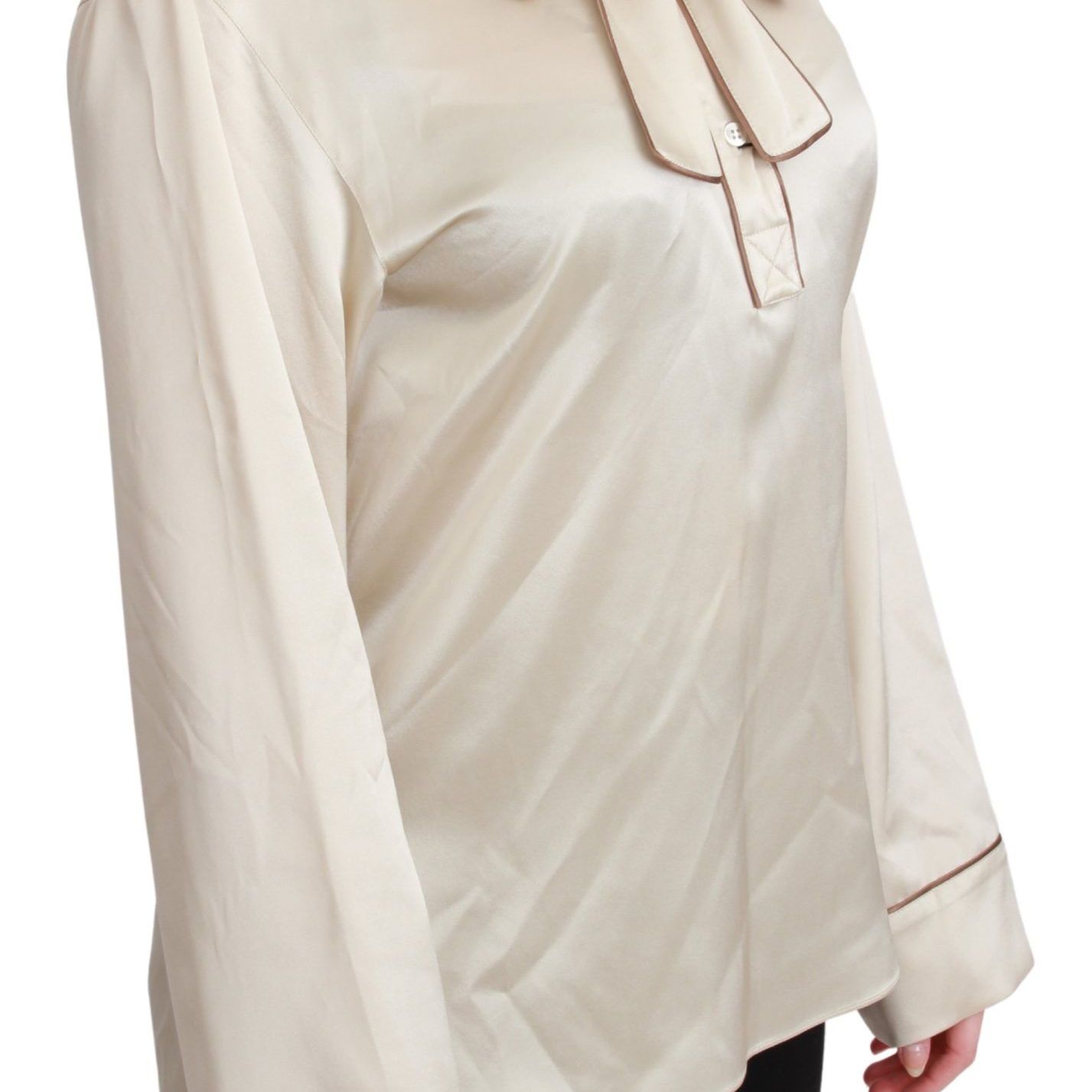Dolce & Gabbana Beige Sleeve Top Queen Silk Satin Blouse