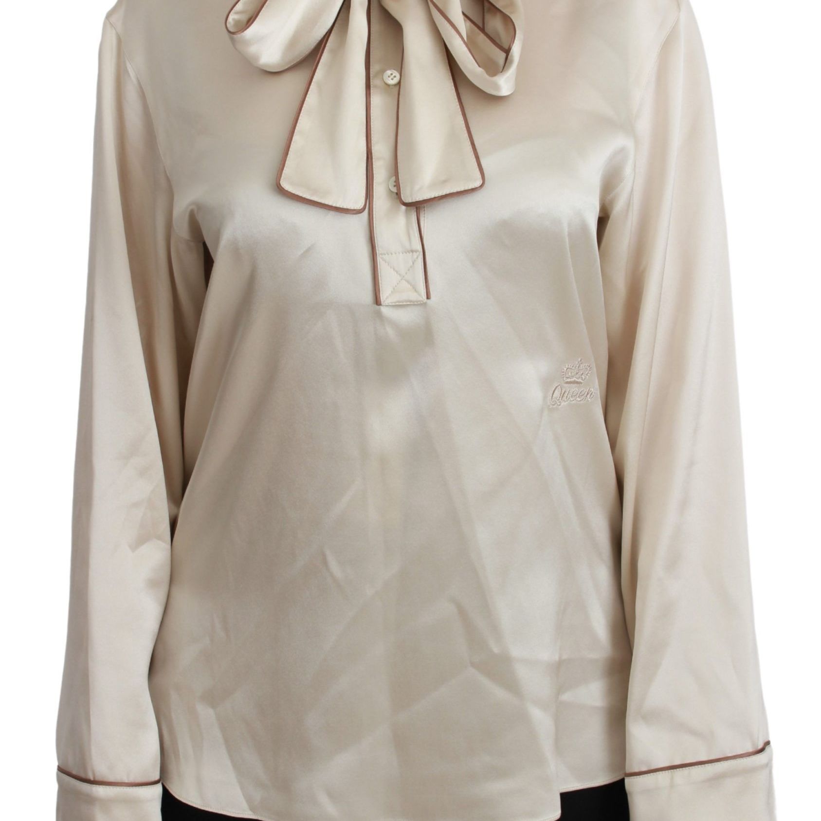 Dolce & Gabbana Beige Sleeve Top Queen Silk Satin Blouse