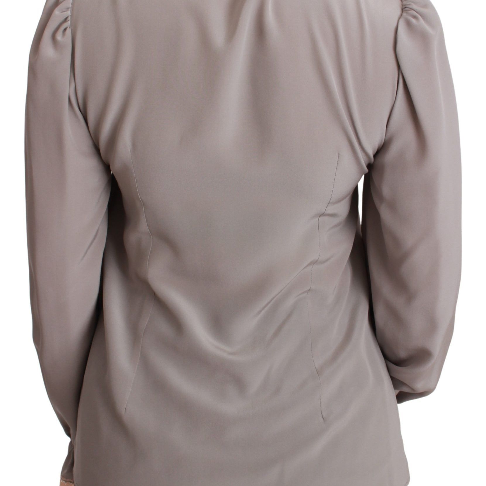 Dolce & Gabbana Gray Silk Gold Sequin Lace Blouse Shirt