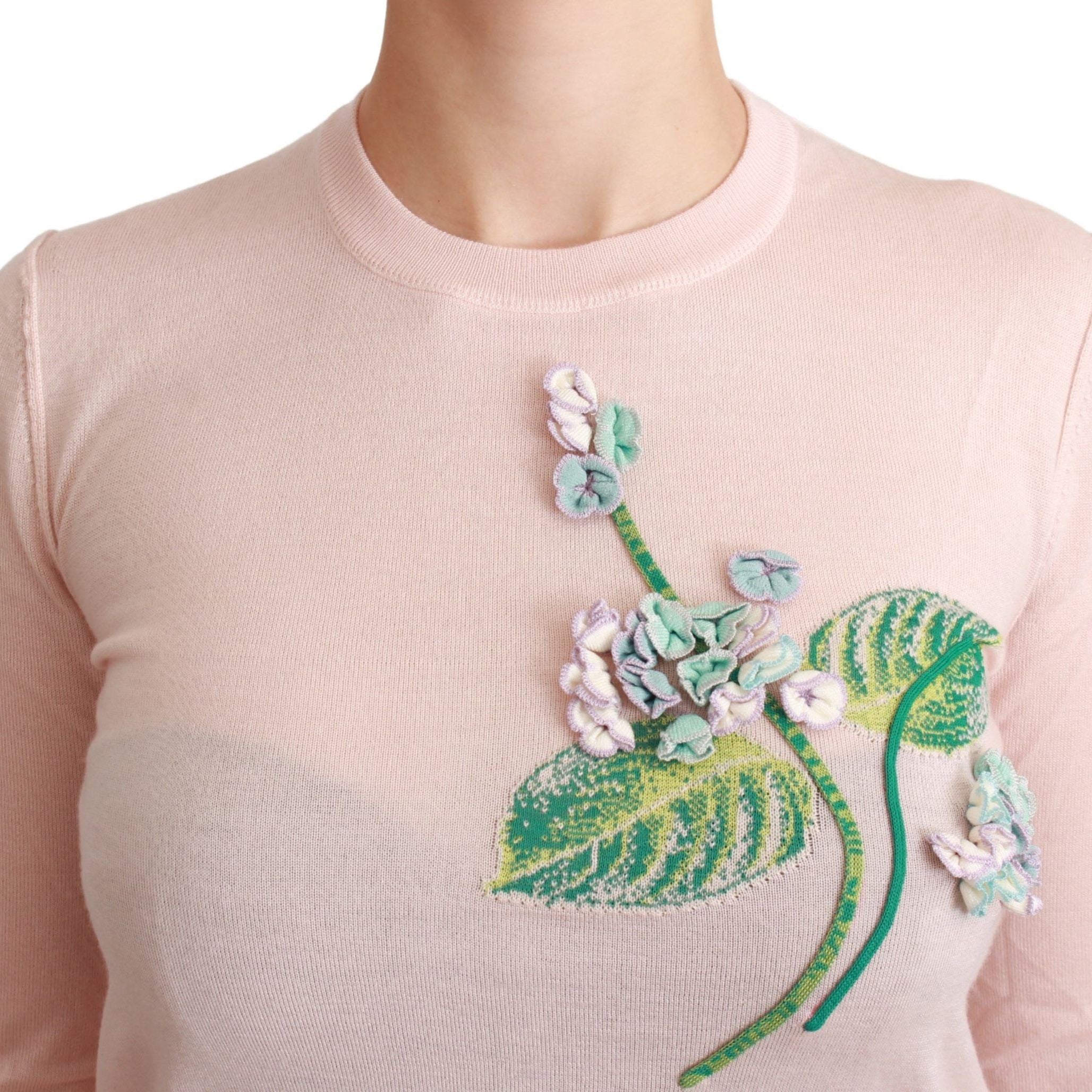 Dolce & Gabbana Pink Floral Silk Cashmere Pullover Sweater
