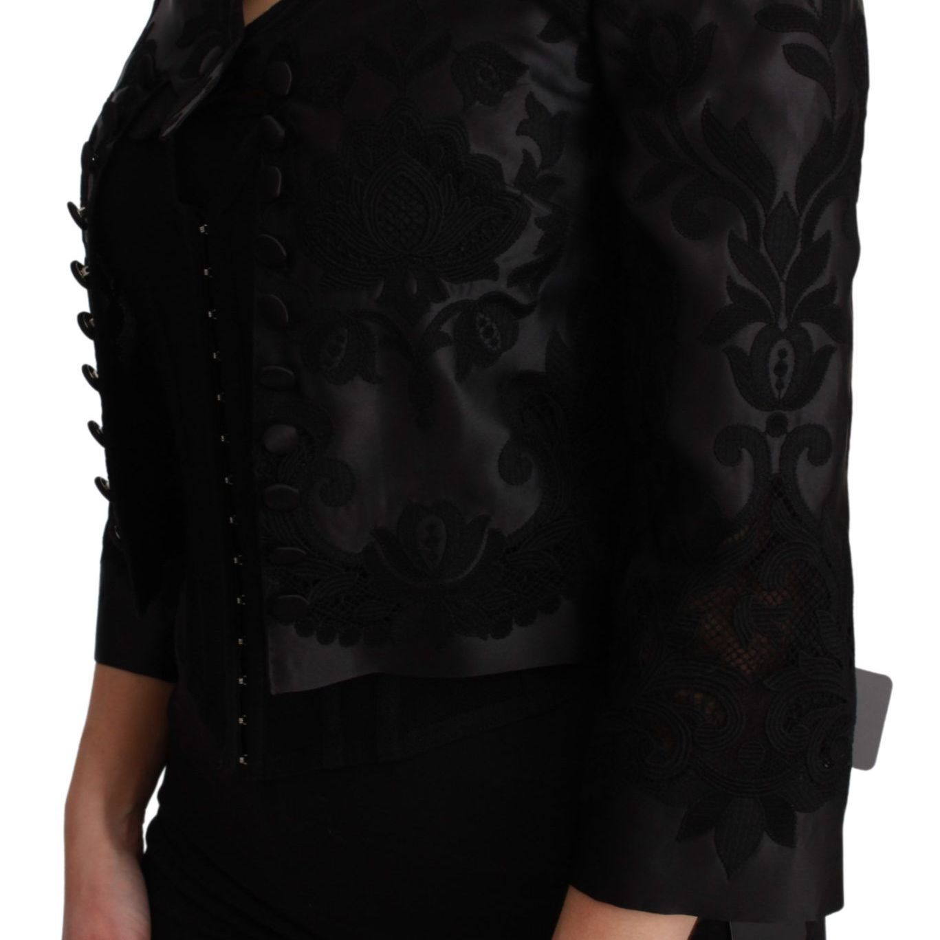 Dolce & Gabbana Black Floral Jacquard Blazer Silk Jacket