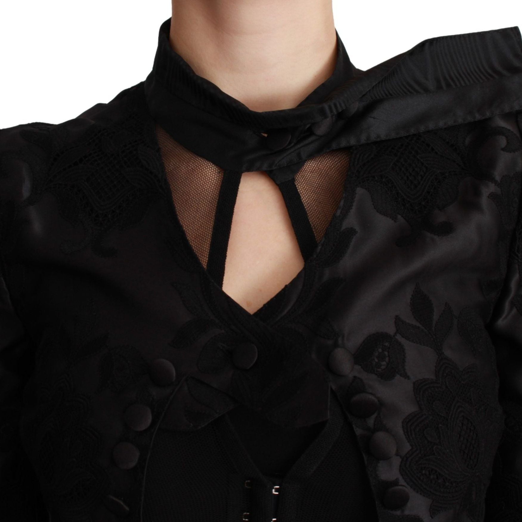 Dolce & Gabbana Black Floral Jacquard Blazer Silk Jacket