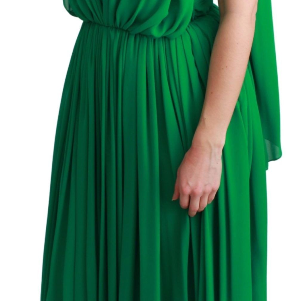 Dolce & Gabbana 100% Silk Green Sleeveless Pleated Maxi Dress
