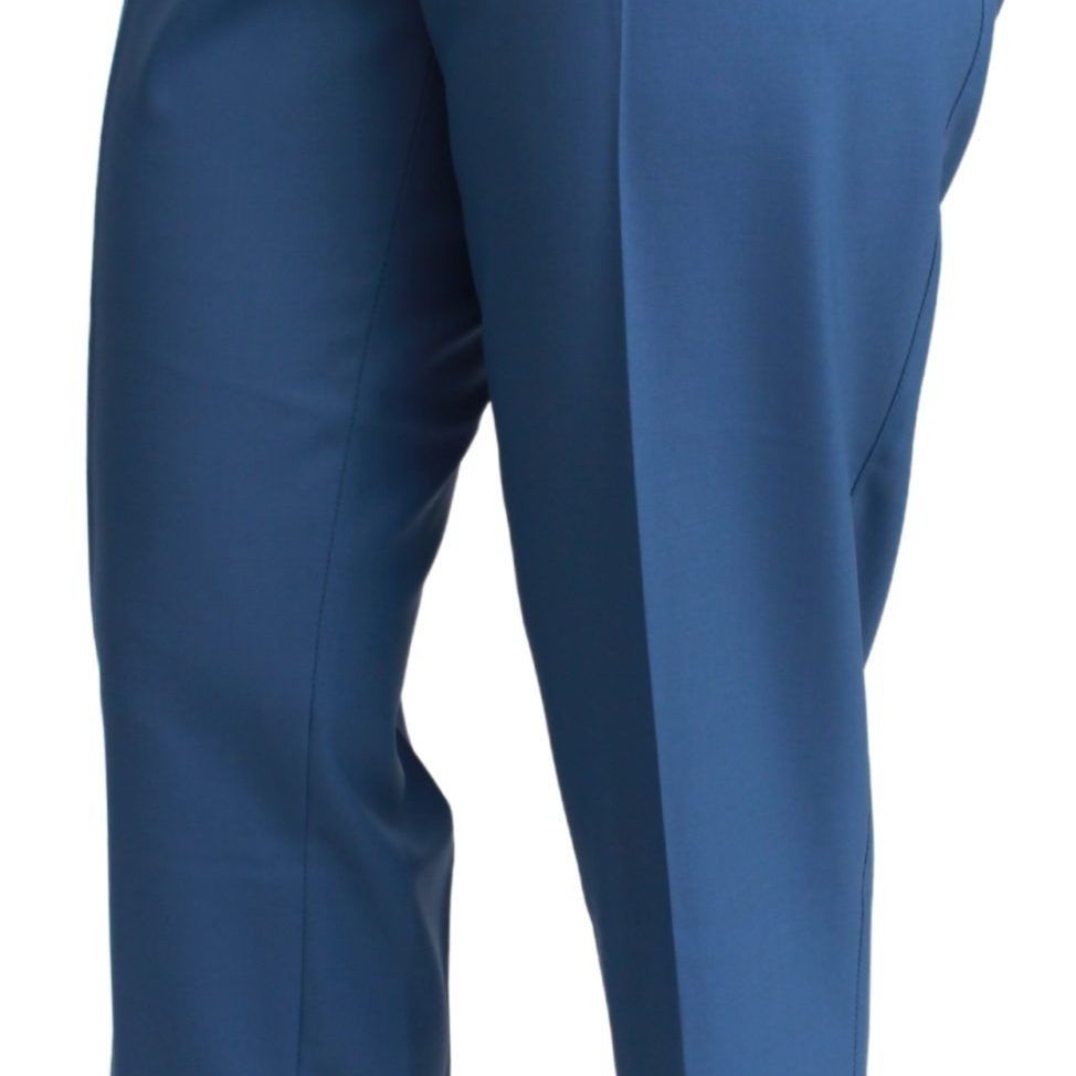 Dolce & Gabbana Blue Pleated Wool Cuffed Cropped Trouser Pants