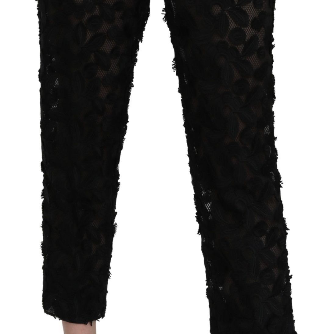 Dolce & Gabbana Black Lace Straight Cropped High Waist Pants