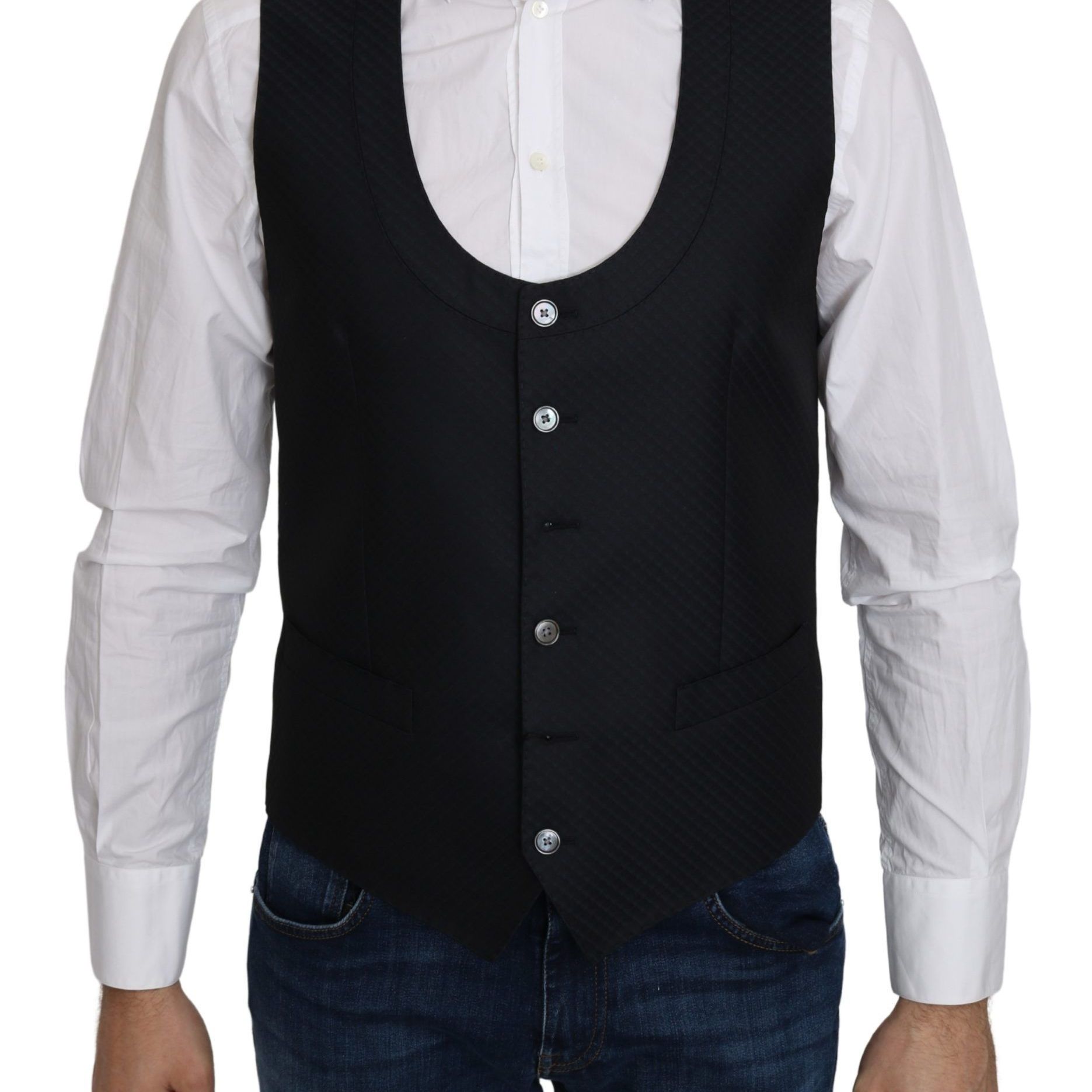 Dolce & Gabbana Blue Silk Romb Pattern Formal Coat Vest