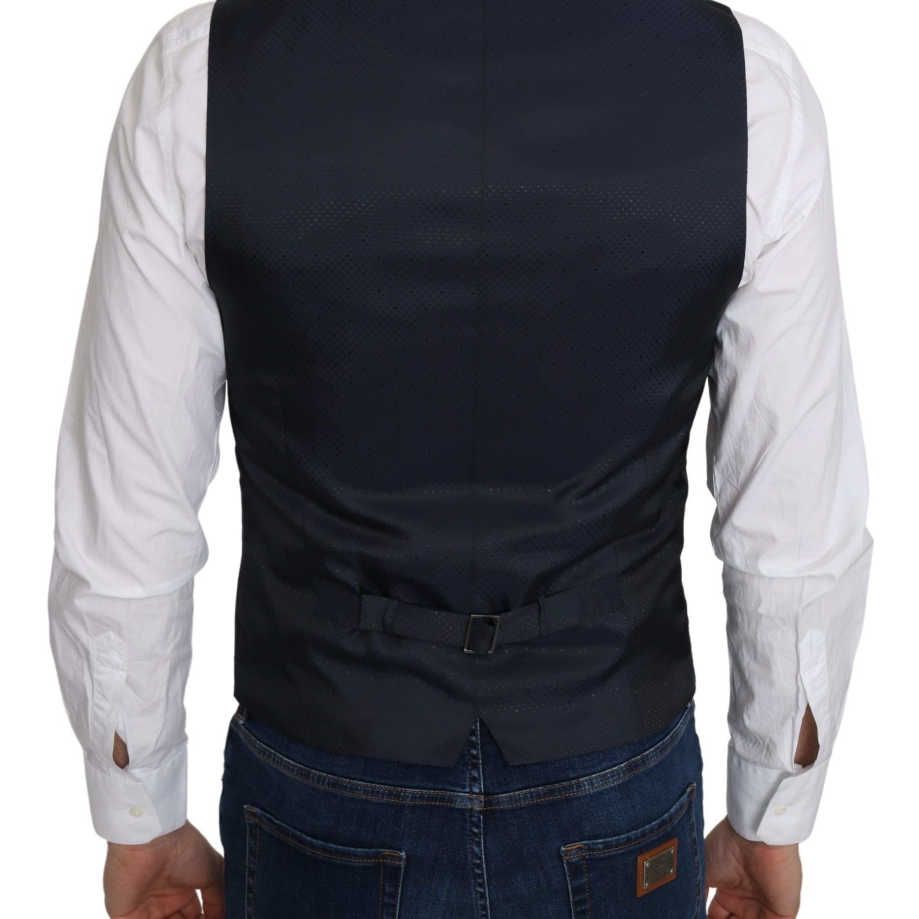 Dolce & Gabbana Blue Silk Romb Pattern Formal Coat Vest