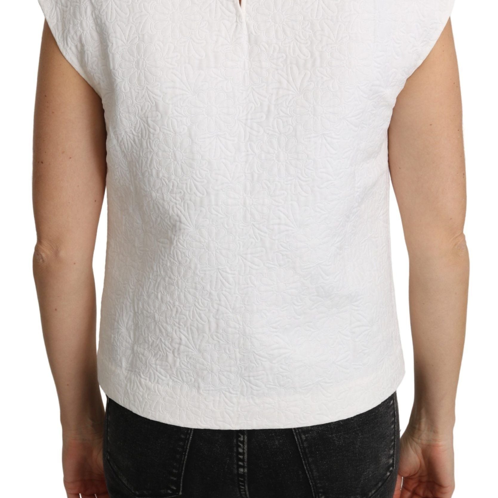 Dolce & Gabbana White Floral Brocade Blouse Cotton Top