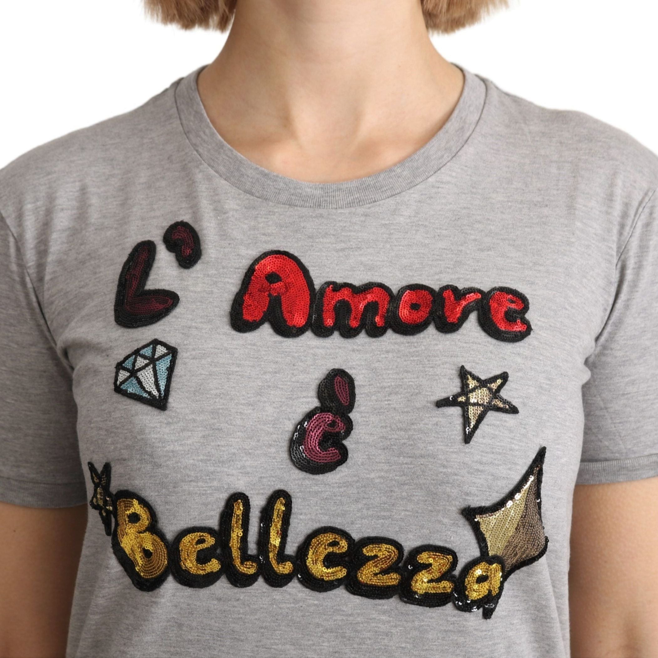 Dolce & Gabbana Gray Cotton Amore e Bellezza Top T-shirt