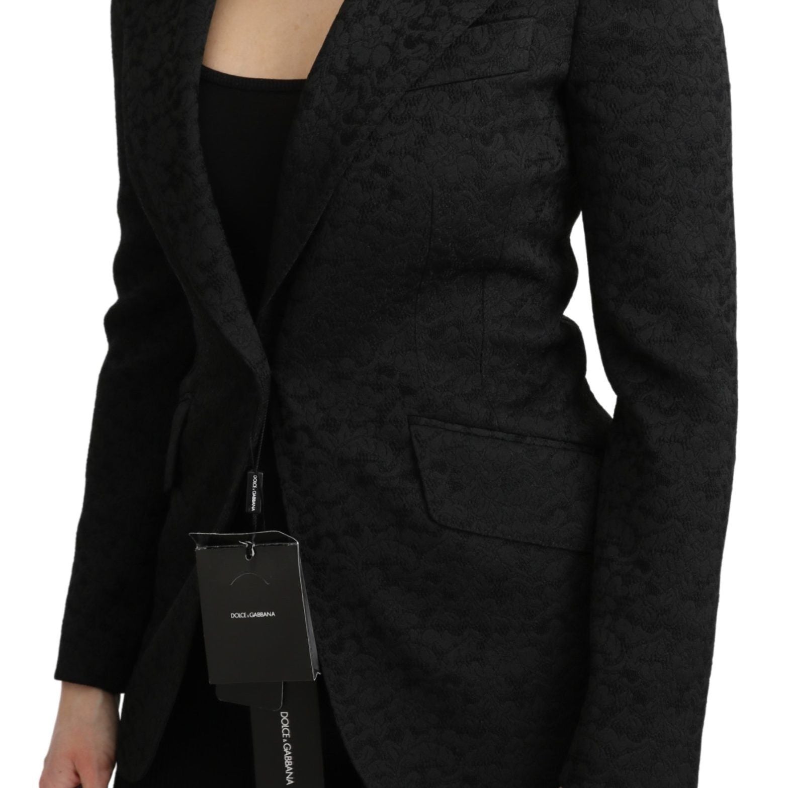 Dolce & Gabbana Black Brocade Single Breasted Blazer Jacket