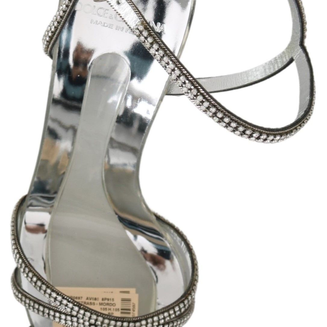 Dolce & Gabbana Silver Crystal Ankle Strap Sandals Shoes