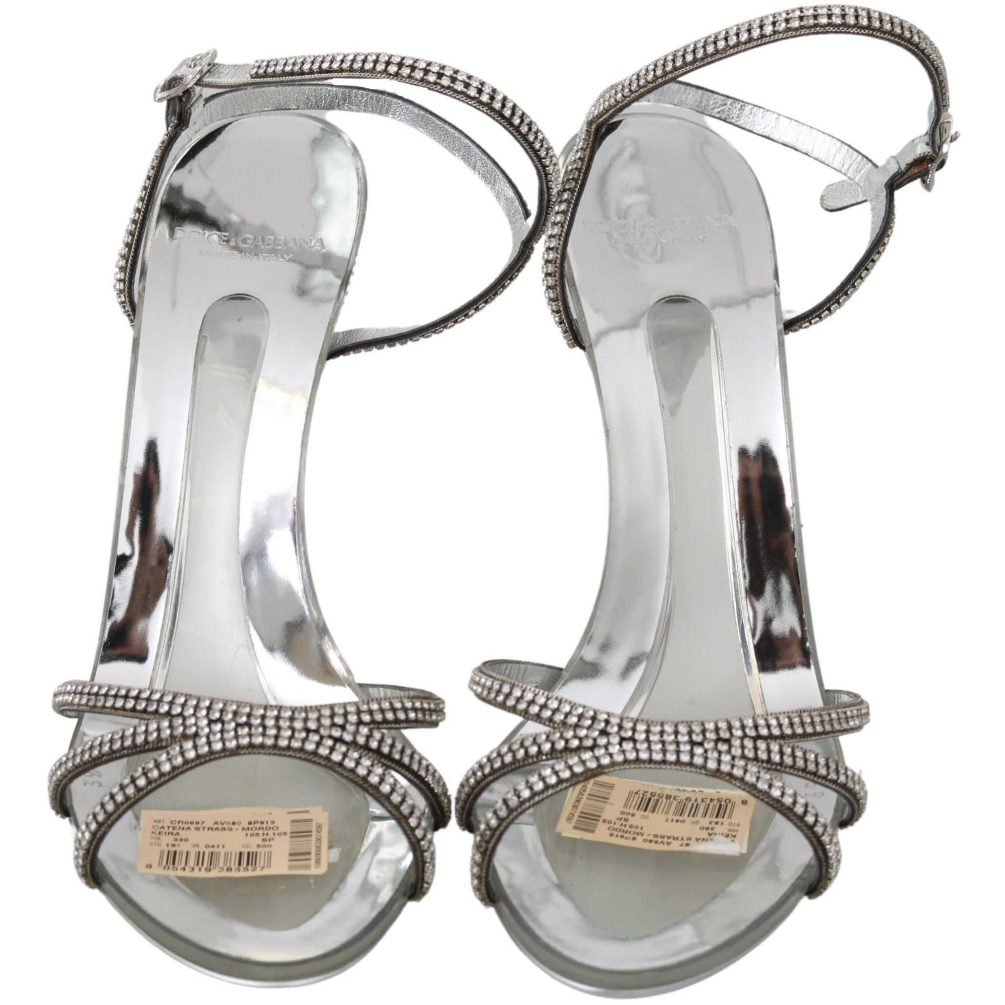 Dolce & Gabbana Silver Crystal Ankle Strap Sandals Shoes