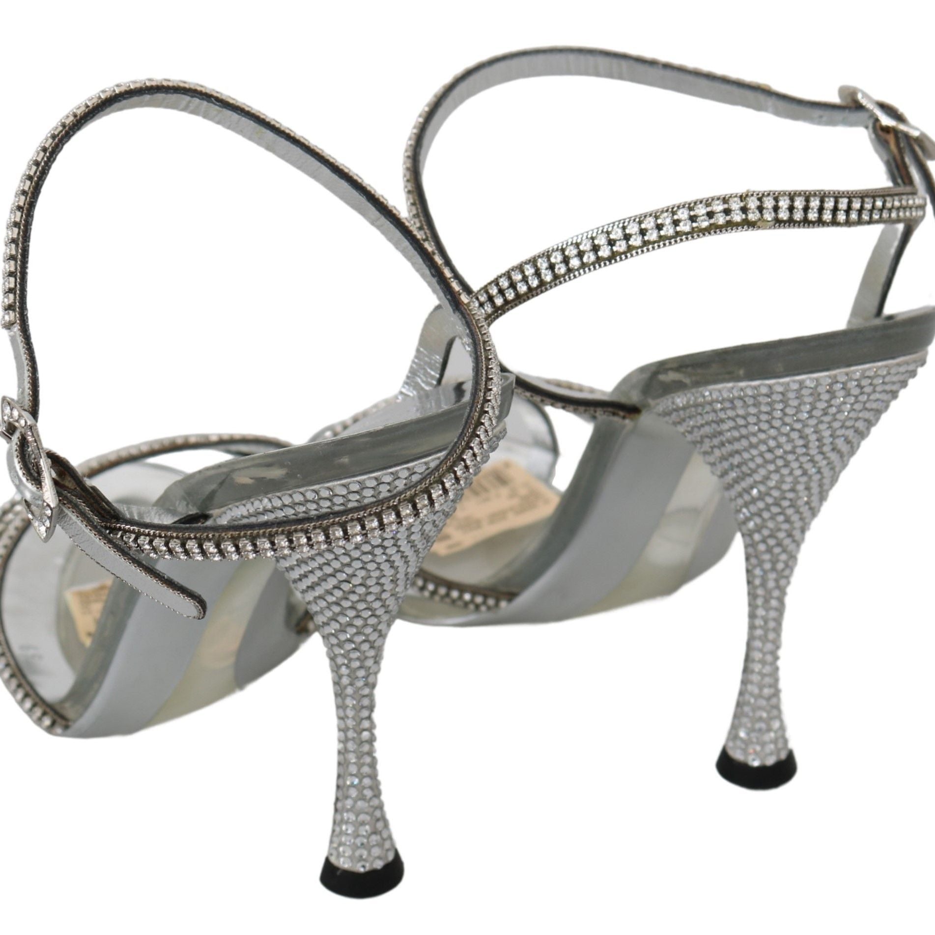 Dolce & Gabbana Silver Crystal Ankle Strap Sandals Shoes