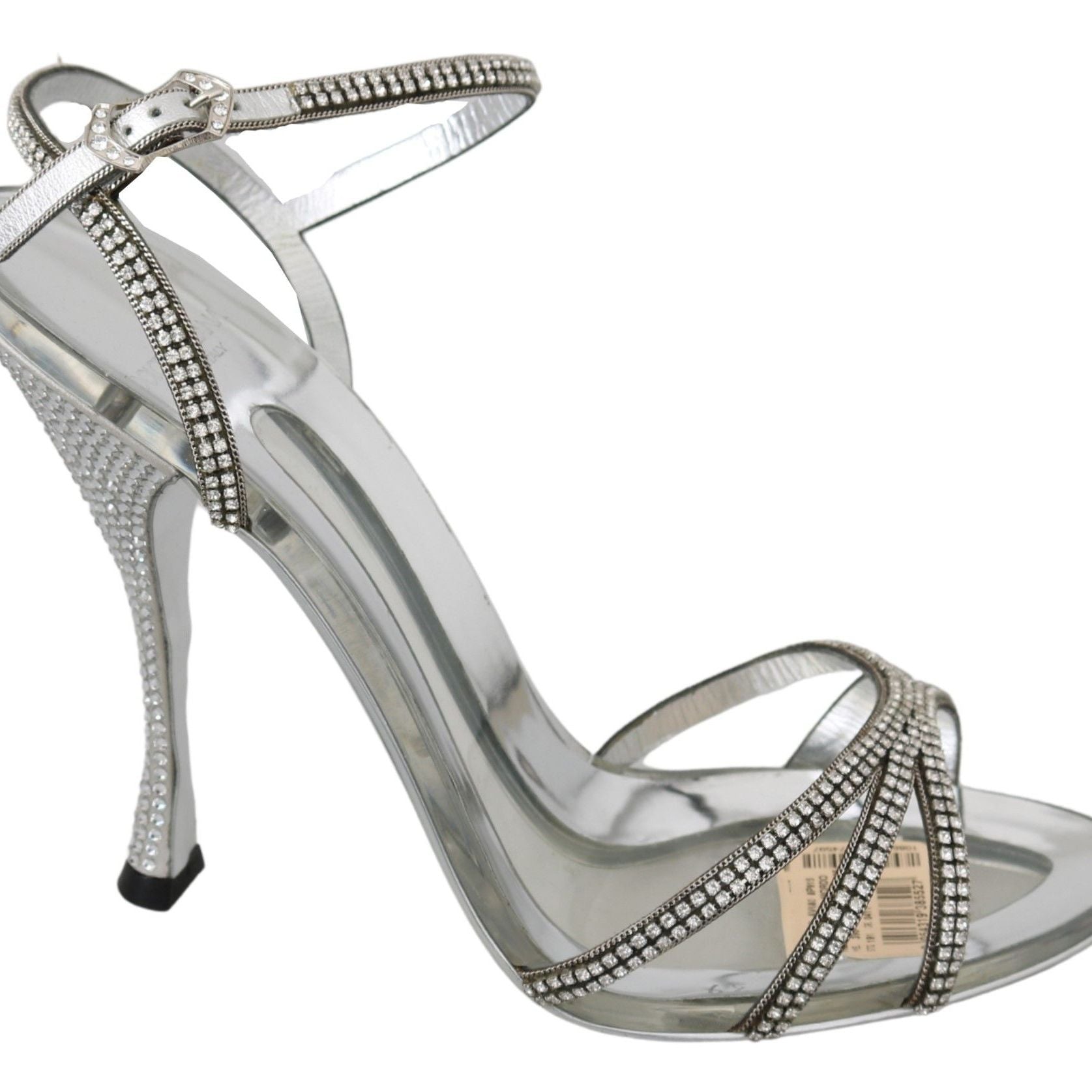 Dolce & Gabbana Silver Crystal Ankle Strap Sandals Shoes