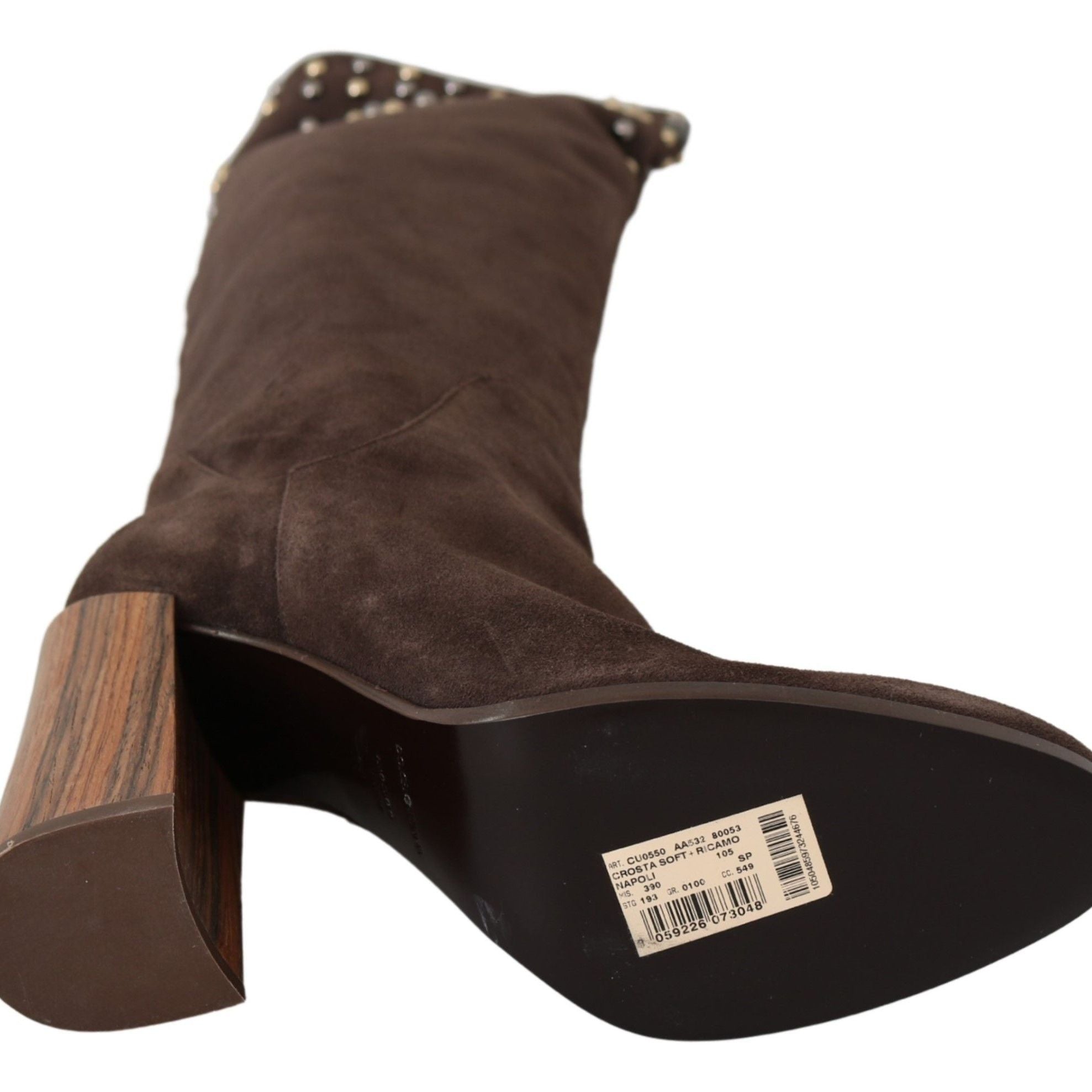 Dolce & Gabbana Brown Suede Studded Knee High Shoes Boots