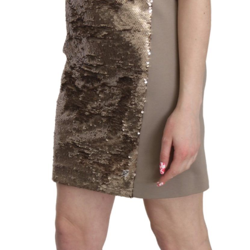 Liu Jo Brown Sequined V-neck Sleeveless Sheath Mini Dress