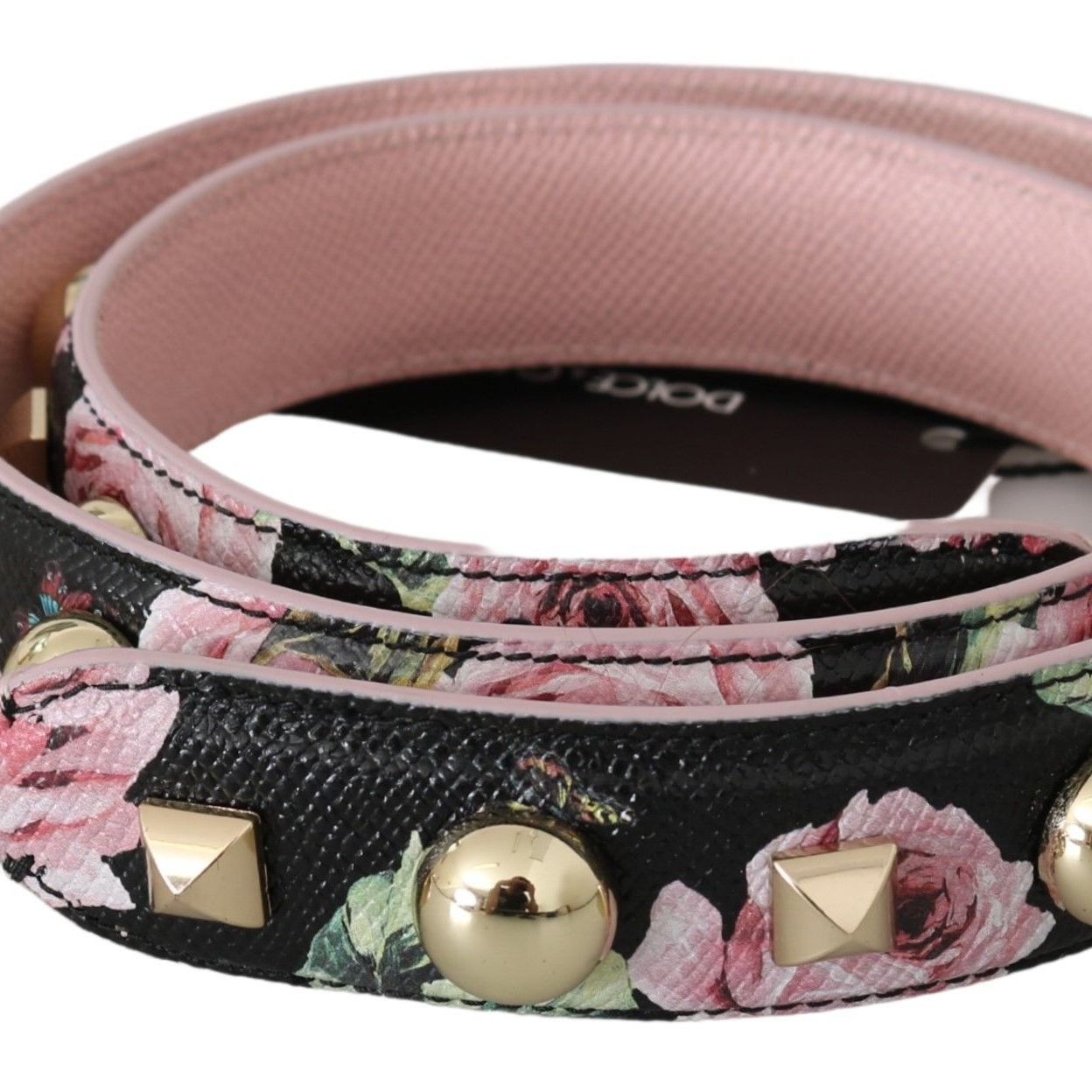 Dolce & Gabbana Pink Floral Leather Stud Accessory Shoulder Strap