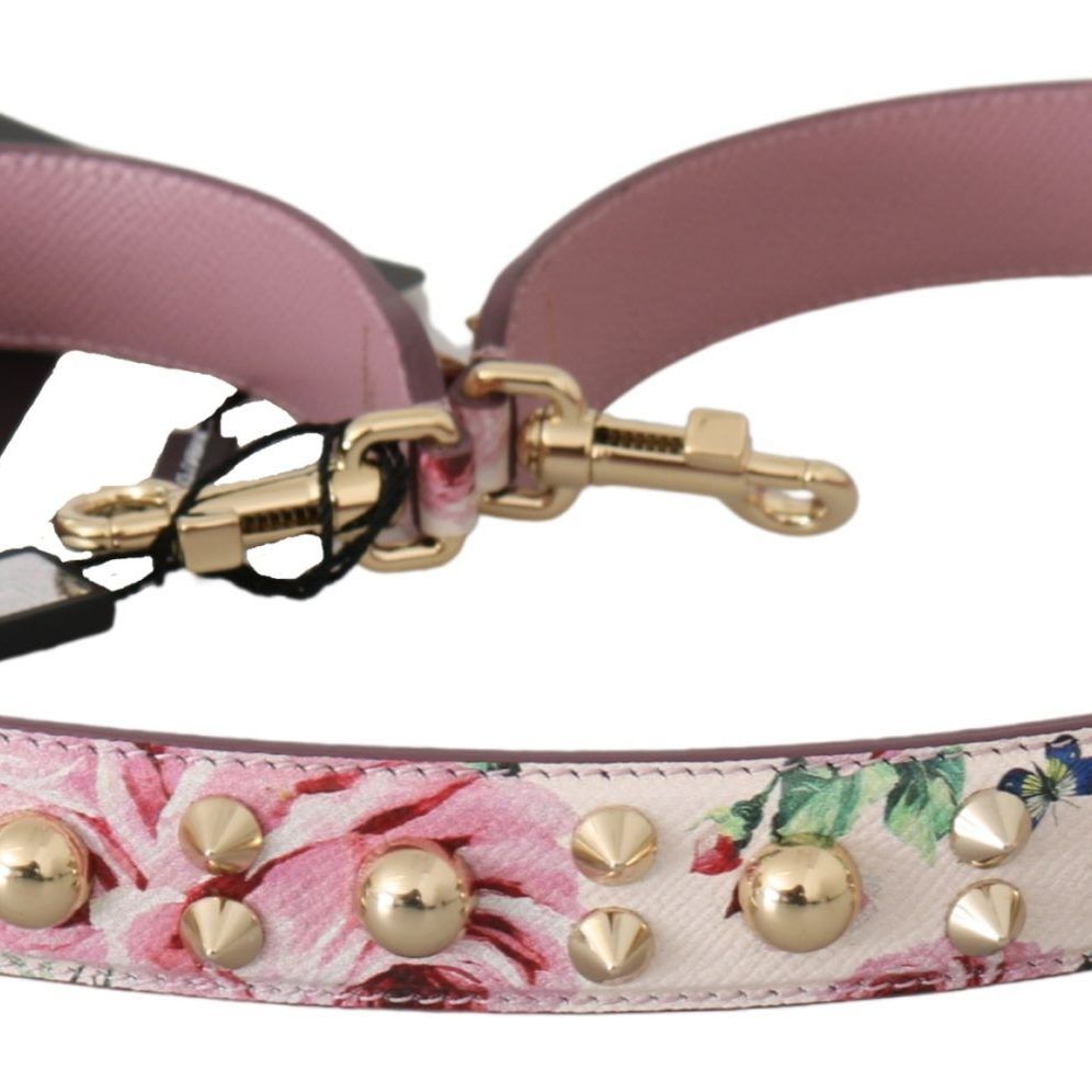Dolce & Gabbana Pink Floral Leather Stud Accessory Shoulder Strap