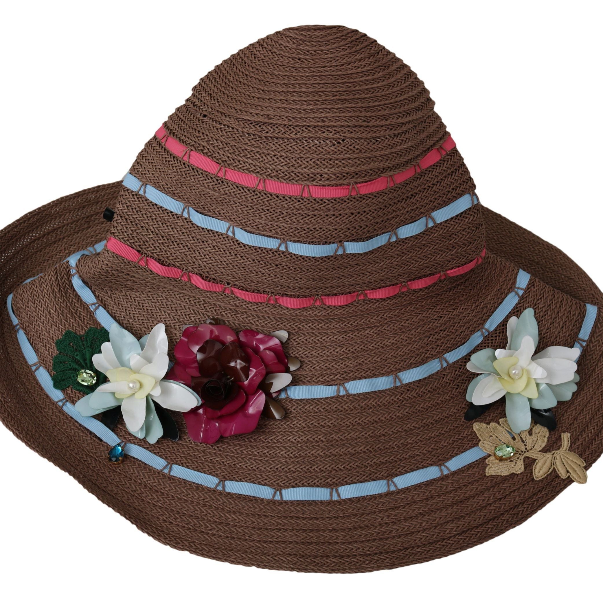 Dolce & Gabbana Brown Floral Wide Brim Straw Floppy Cap Hat