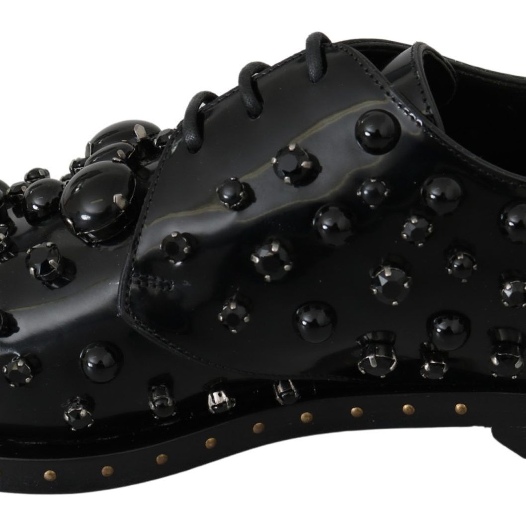 Dolce & Gabbana Black Leather Crystals Dress Broque Shoes