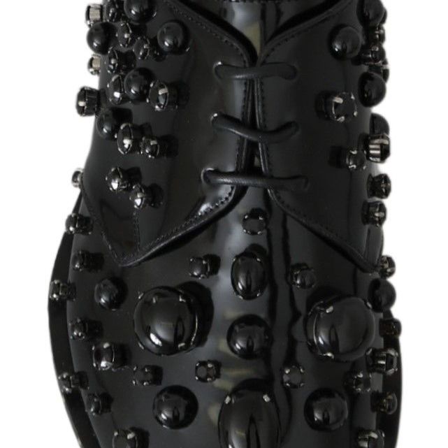 Dolce & Gabbana Black Leather Crystals Dress Broque Shoes