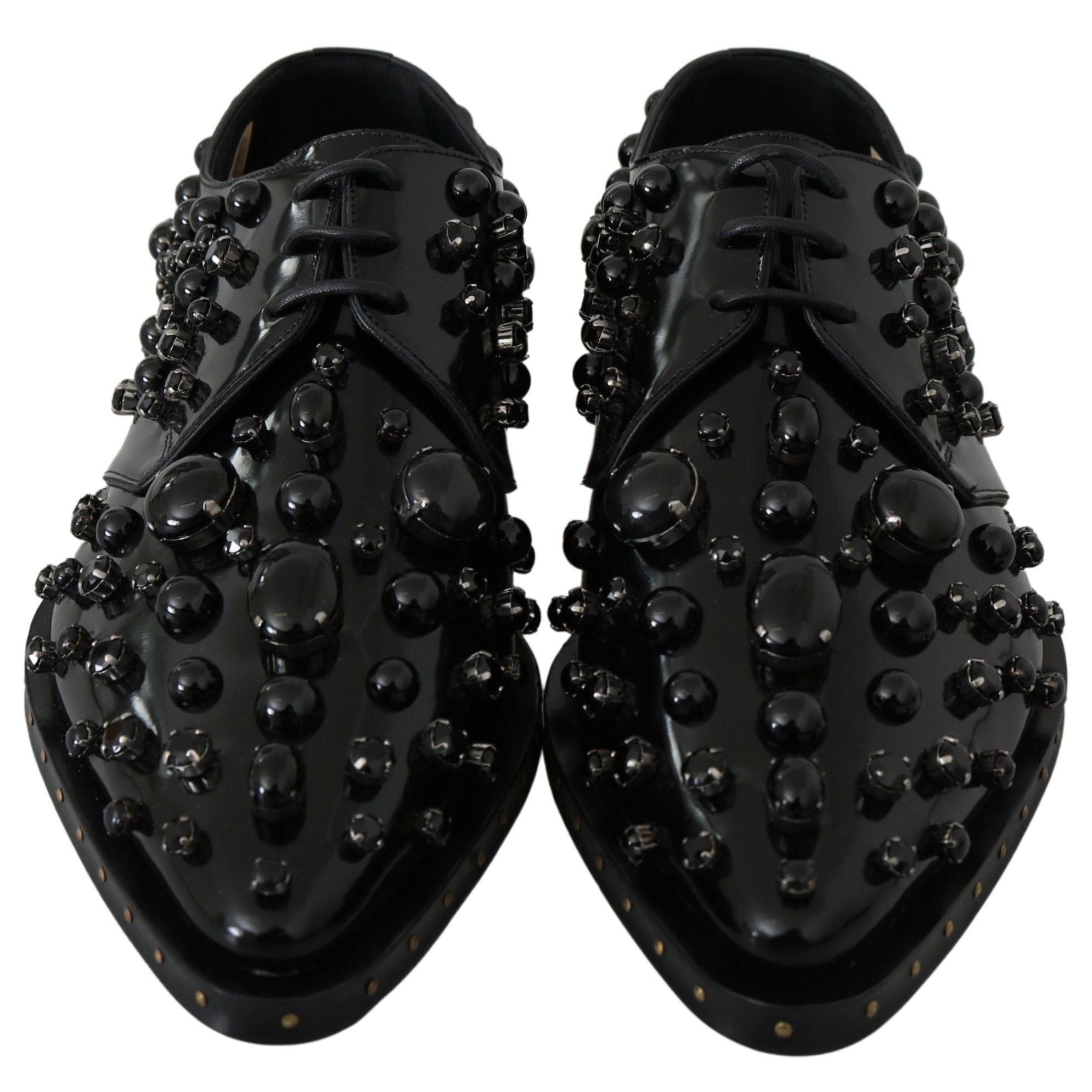 Dolce & Gabbana Black Leather Crystals Dress Broque Shoes