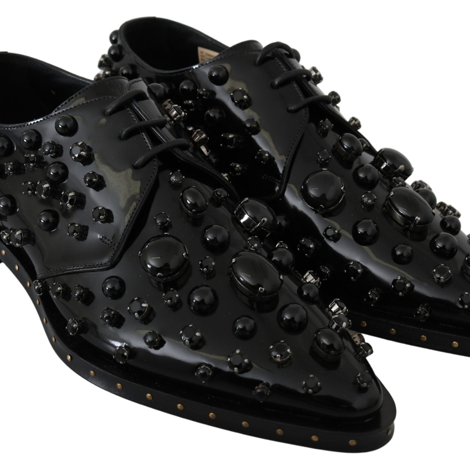 Dolce & Gabbana Black Leather Crystals Dress Broque Shoes