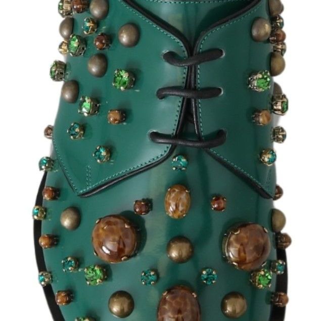 Dolce & Gabbana Green Leather Crystal Dress Broque Shoes