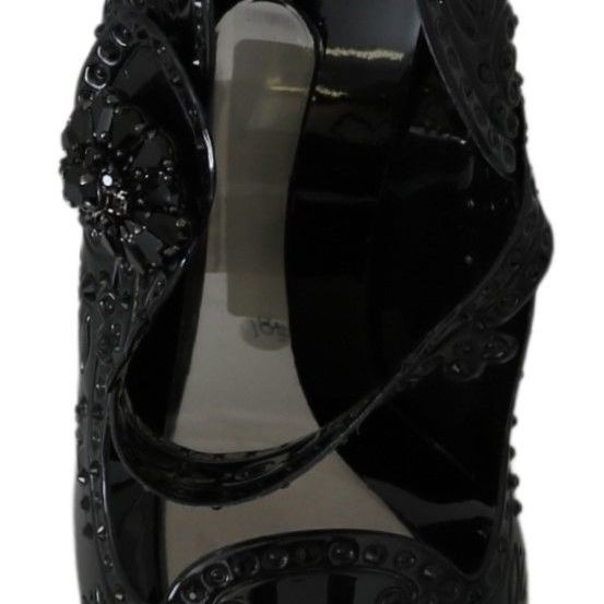 Dolce & Gabbana Black Floral Crystal CINDERELLA Heels Shoes