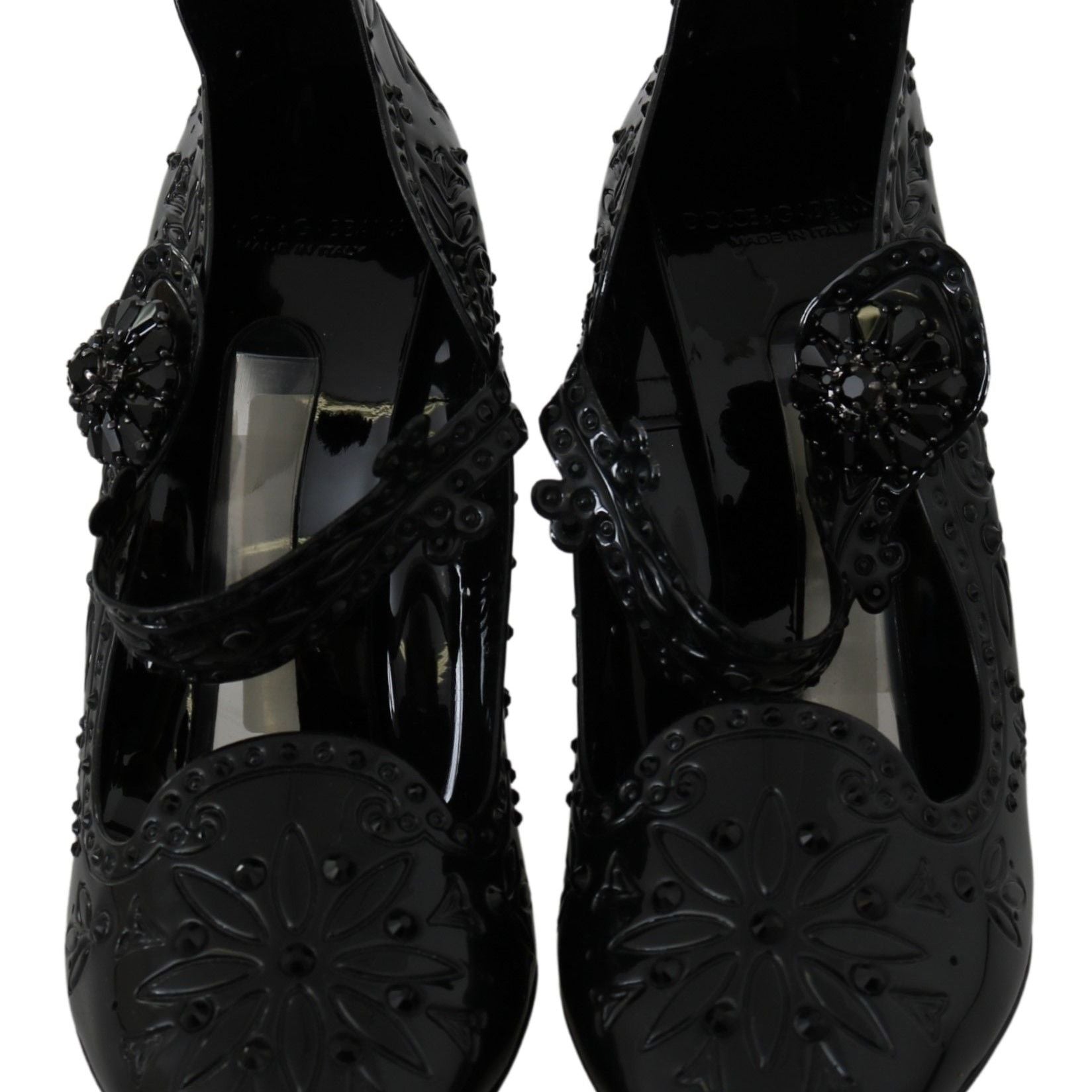 Dolce & Gabbana Black Floral Crystal CINDERELLA Heels Shoes