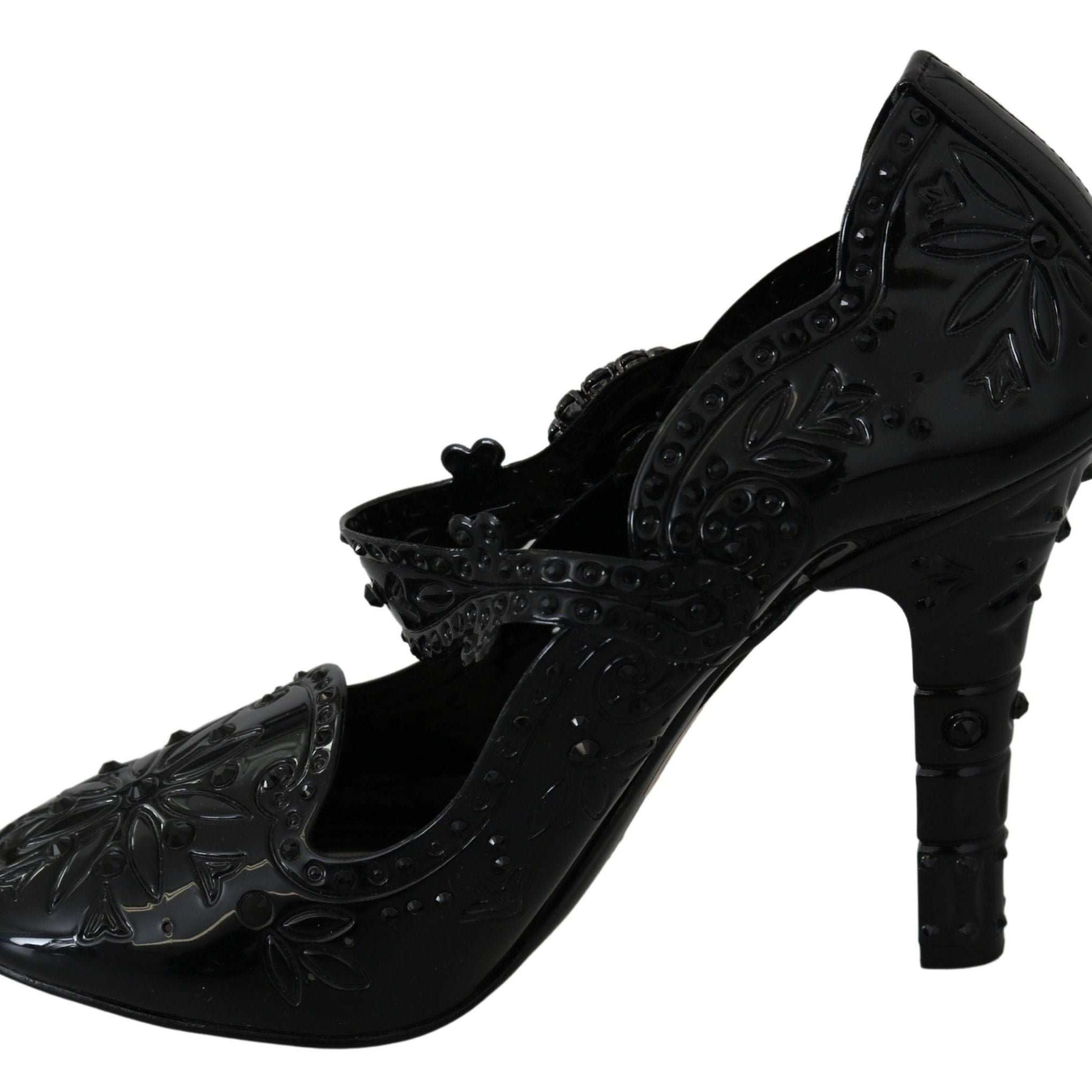 Dolce & Gabbana Black Floral Crystal CINDERELLA Heels Shoes