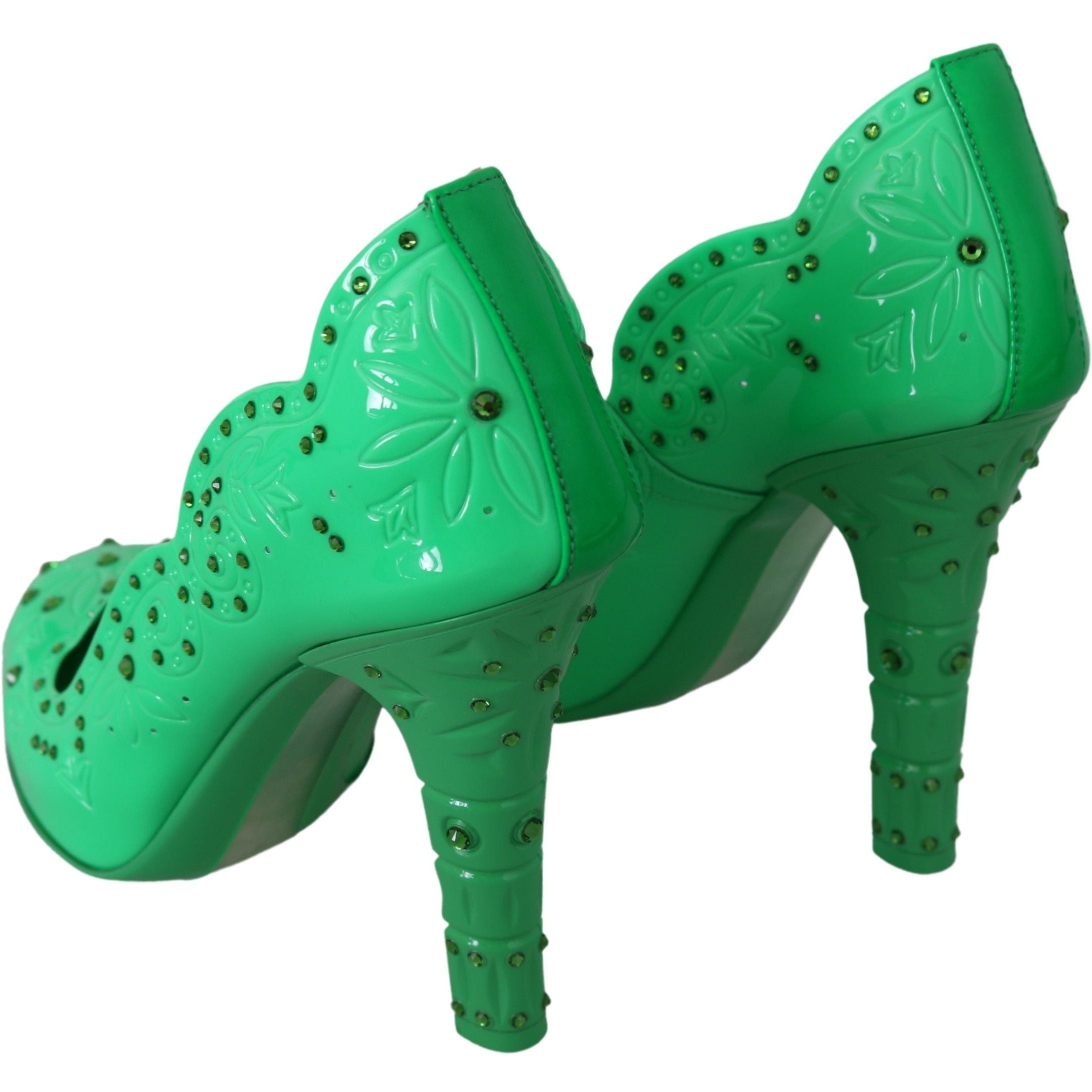 Dolce & Gabbana Green Crystal Floral CINDERELLA Heels Shoes