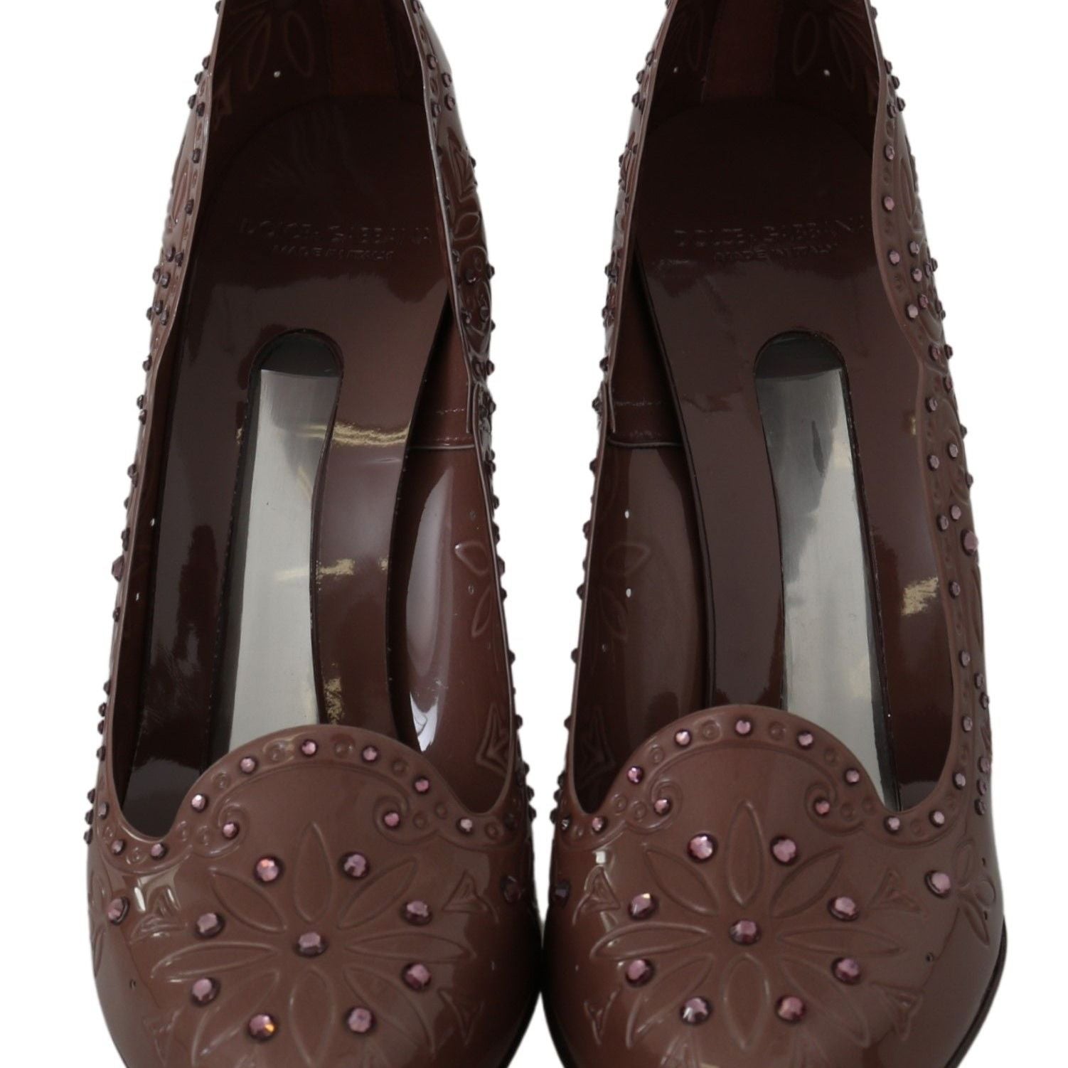 Dolce & Gabbana Brown Floral Crystal Heels CINDERELLA Shoes