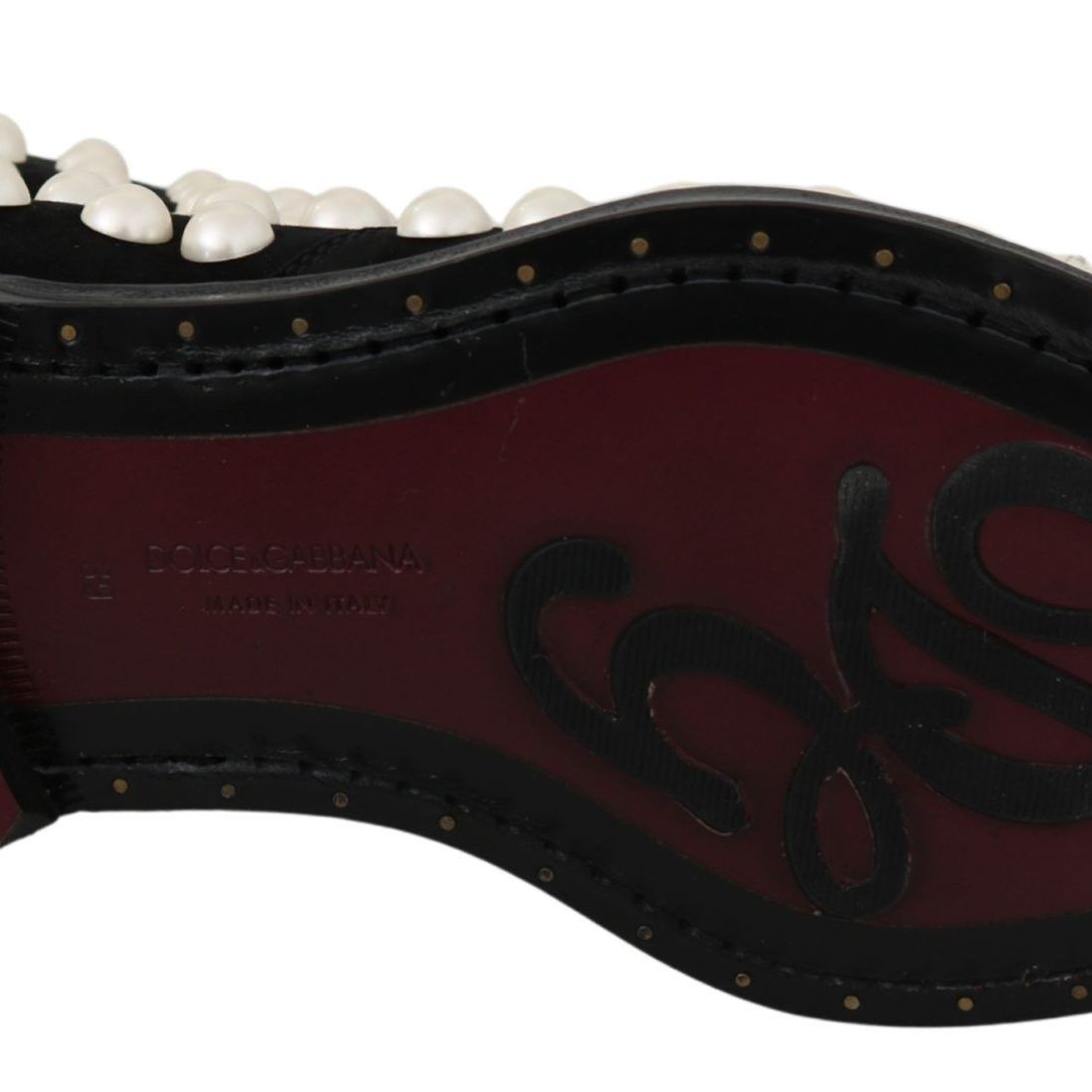 Dolce & Gabbana Black Suede Pearl Studs Boots Shoes