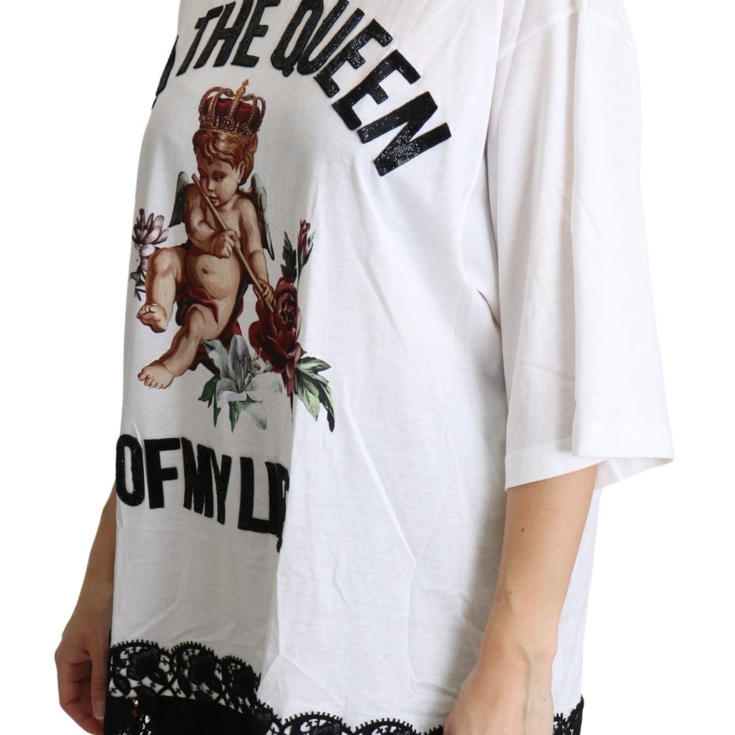 Dolce & Gabbana White Angel Print Cotton Round Neck Shirt Tops