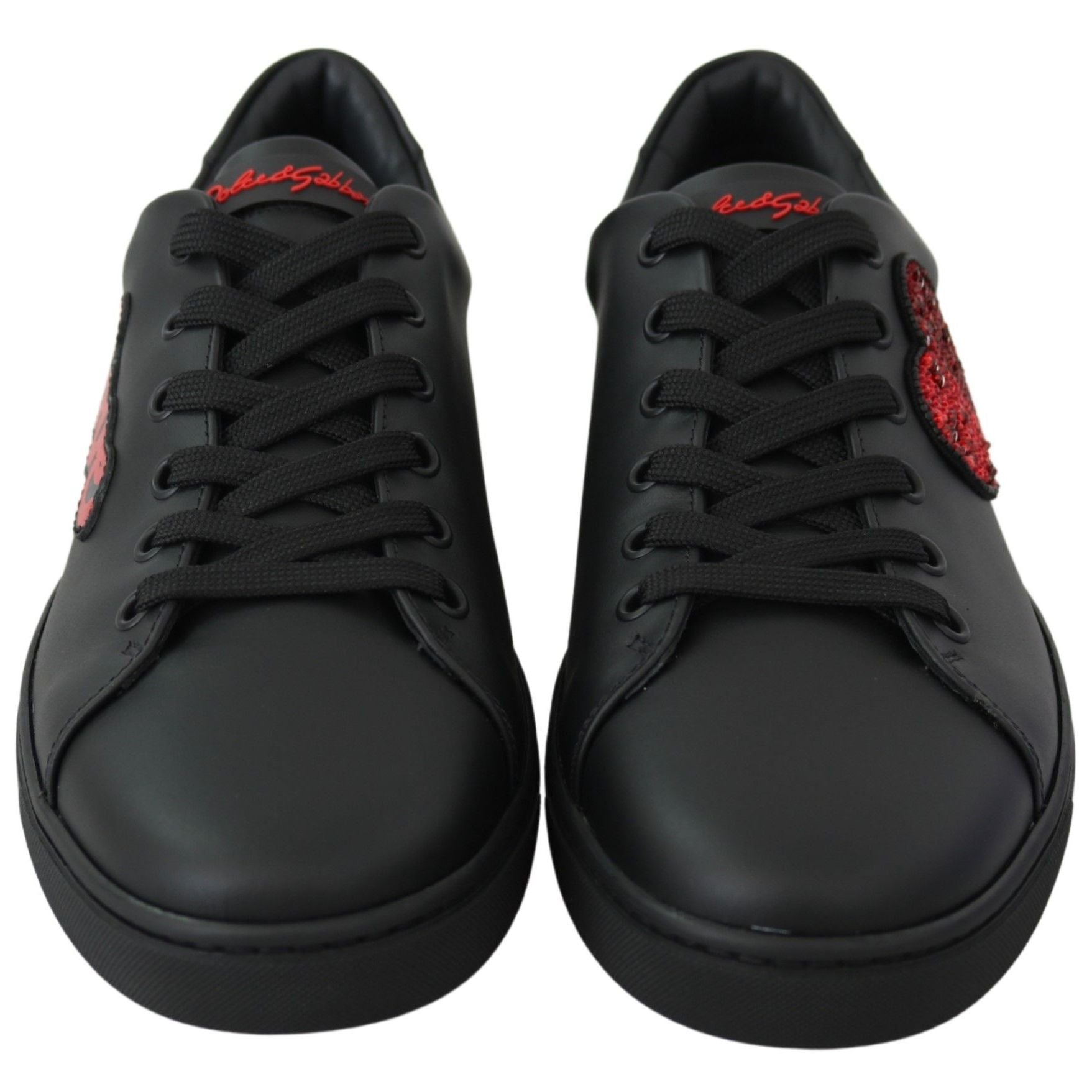 Dolce & Gabbana Black Leather Love Heart Sneakers Womens Shoes